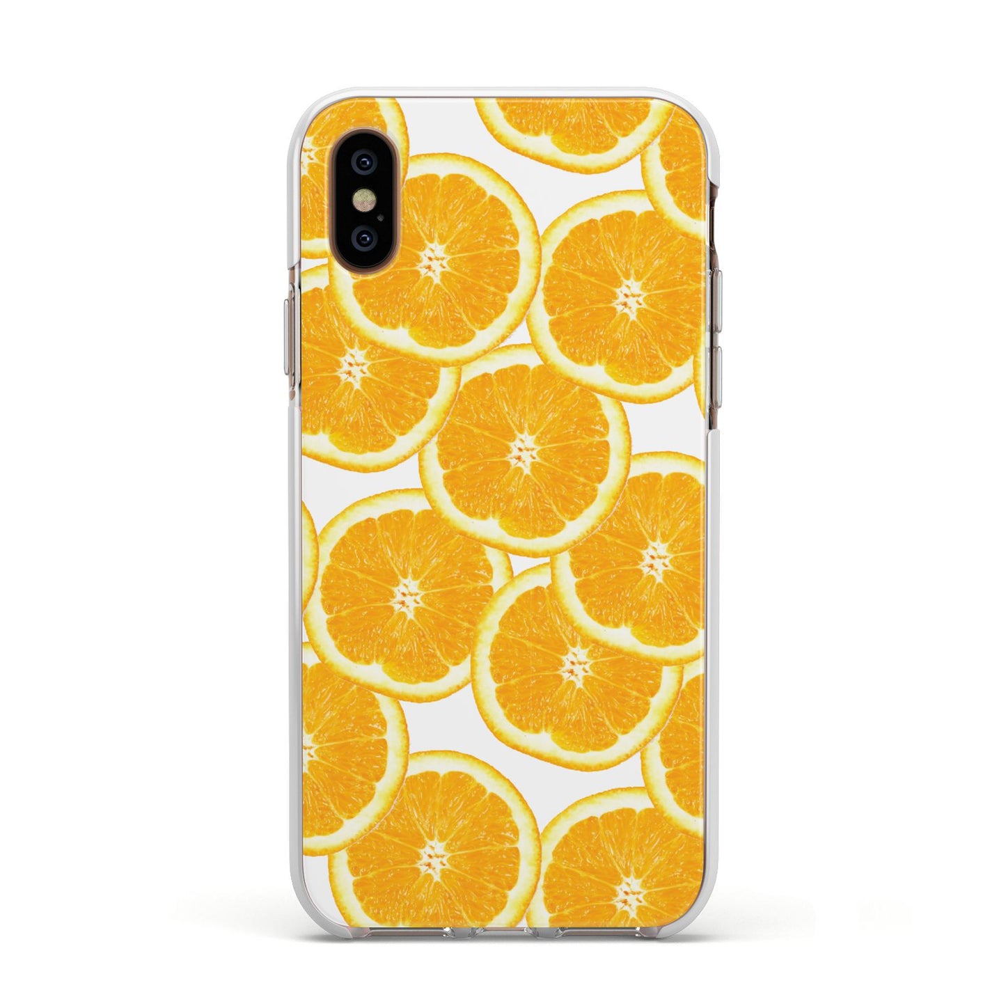 Orange Fruit Slices Apple iPhone Xs Impact Case White Edge on Gold Phone