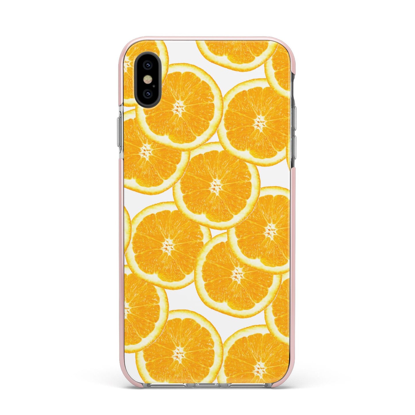 Orange Fruit Slices Apple iPhone Xs Max Impact Case Pink Edge on Black Phone