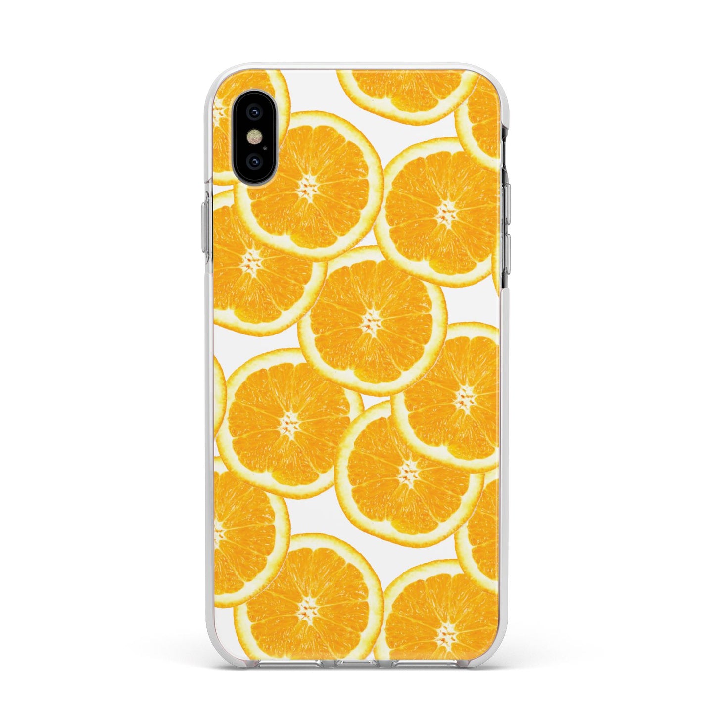 Orange Fruit Slices Apple iPhone Xs Max Impact Case White Edge on Silver Phone