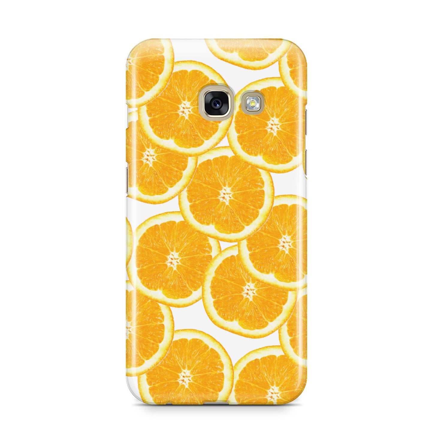 Orange Fruit Slices Samsung Galaxy A3 2017 Case on gold phone