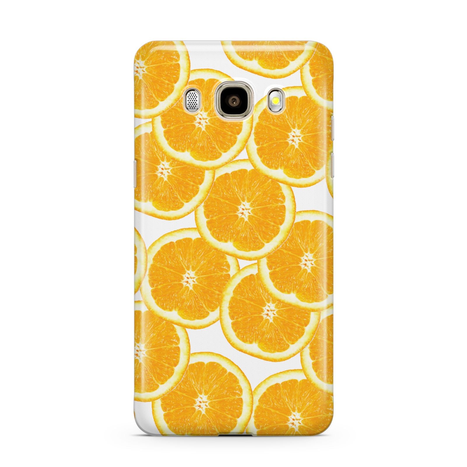 Orange Fruit Slices Samsung Galaxy J7 2016 Case on gold phone