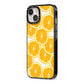 Orange Fruit Slices iPhone 13 Black Impact Case Side Angle on Silver phone