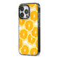 Orange Fruit Slices iPhone 13 Pro Black Impact Case Side Angle on Silver phone
