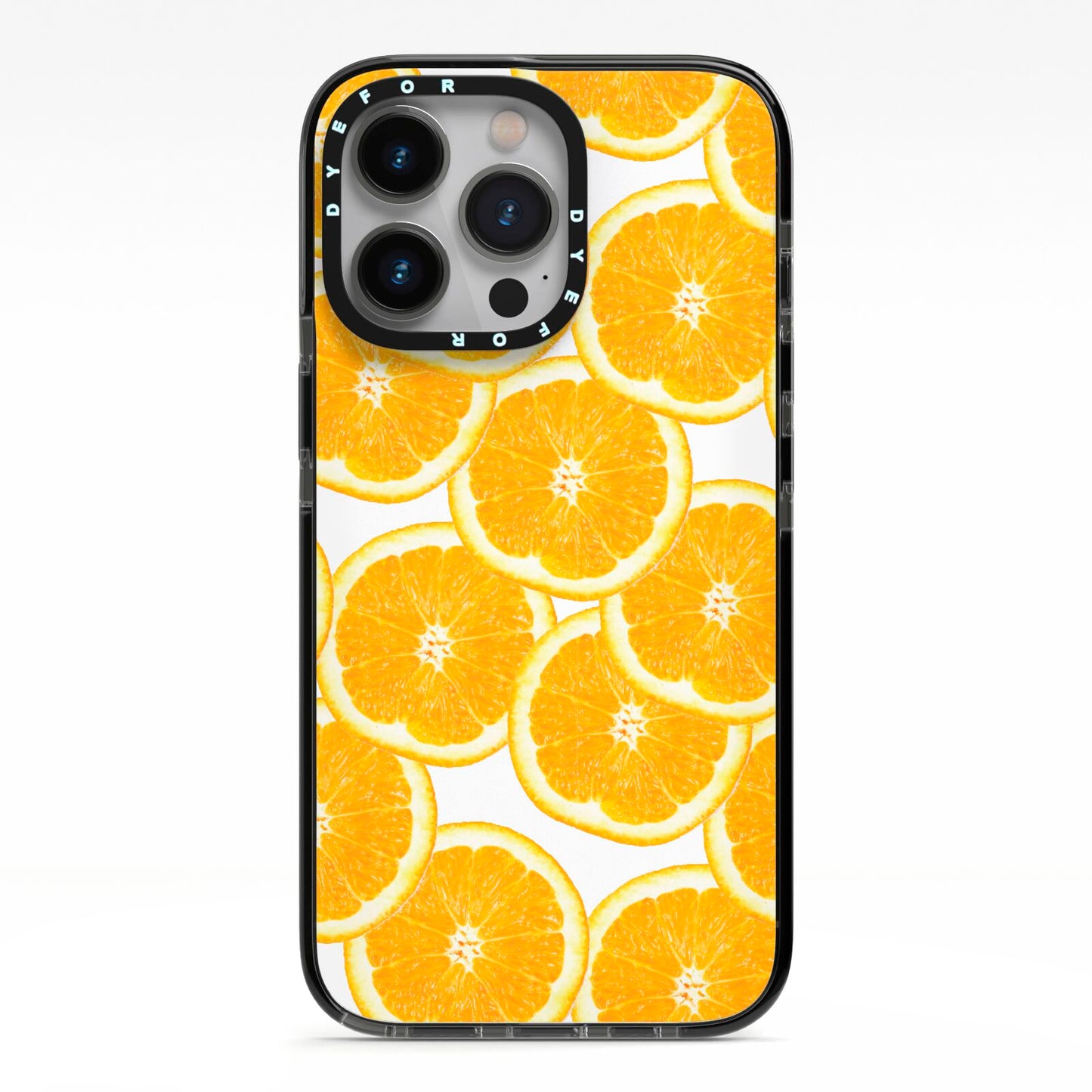 Orange Fruit Slices iPhone 13 Pro Black Impact Case on Silver phone