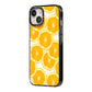 Orange Fruit Slices iPhone 14 Black Impact Case Side Angle on Silver phone
