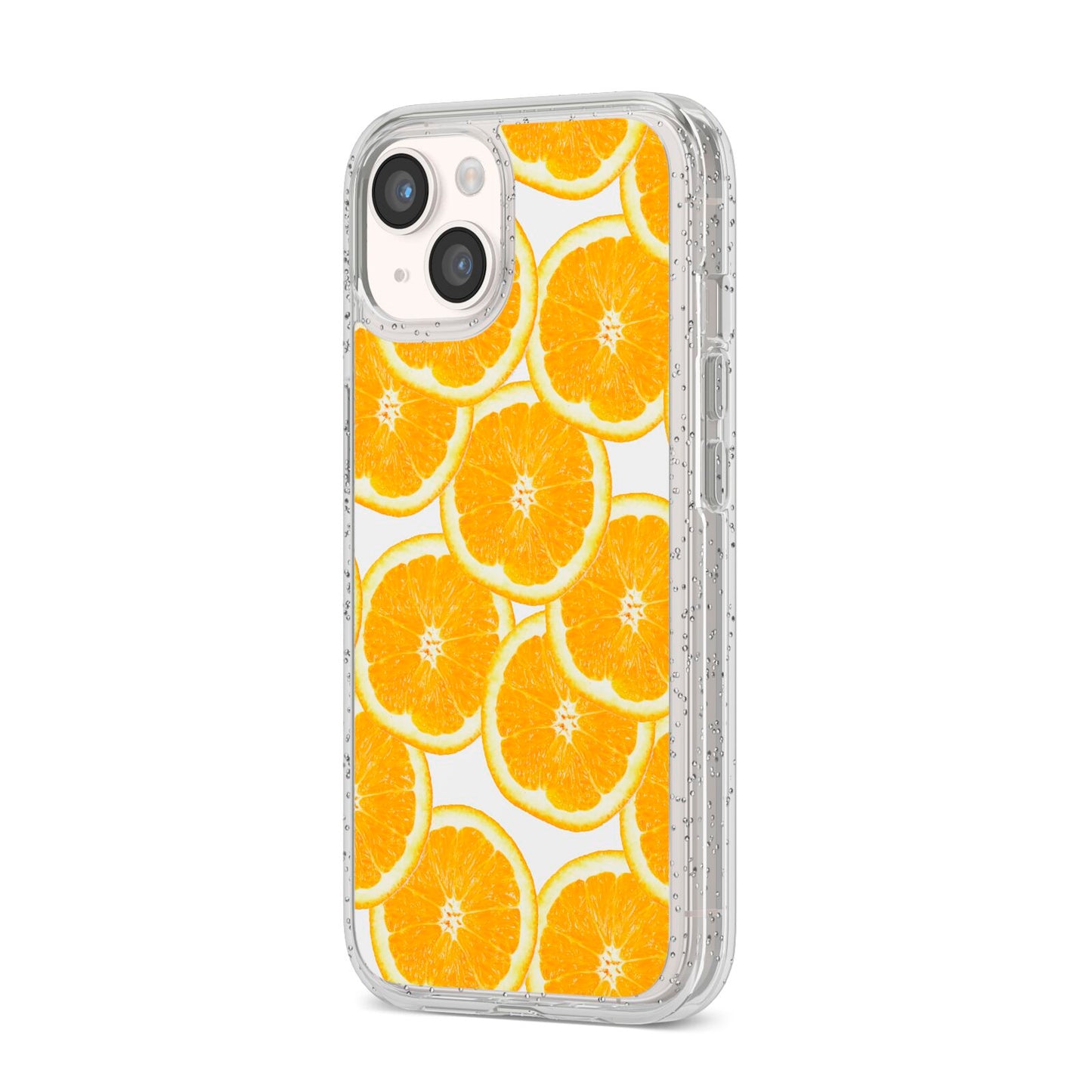 Orange Fruit Slices iPhone 14 Glitter Tough Case Starlight Angled Image