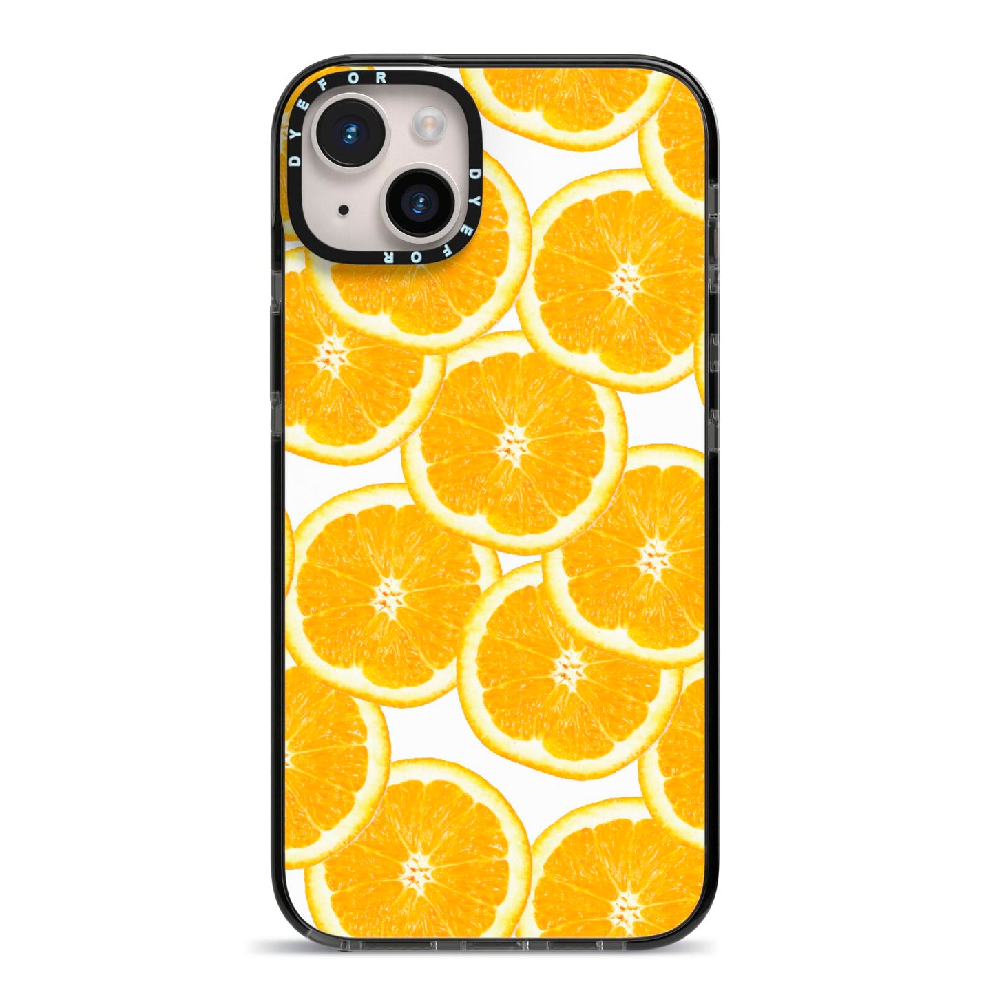 Orange Fruit Slices iPhone 14 Plus Black Impact Case on Silver phone
