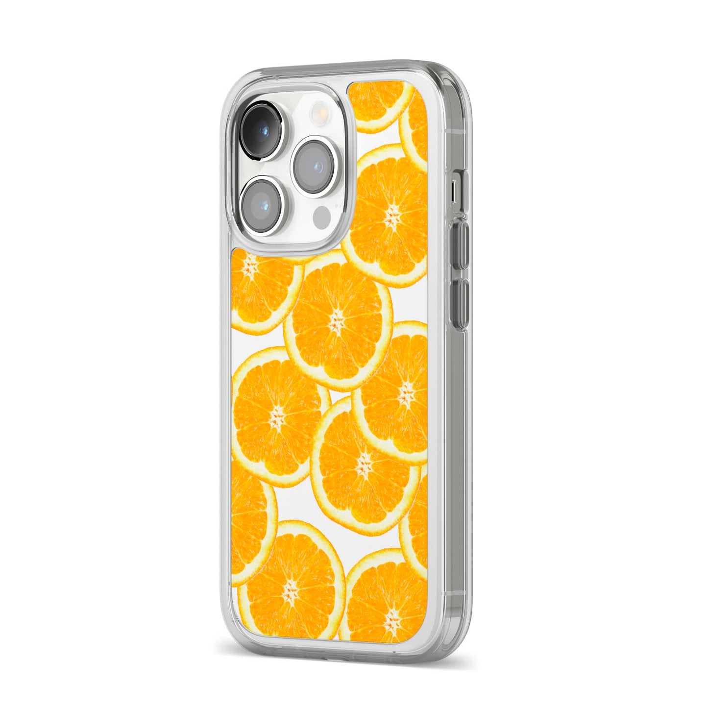 Orange Fruit Slices iPhone 14 Pro Clear Tough Case Silver Angled Image