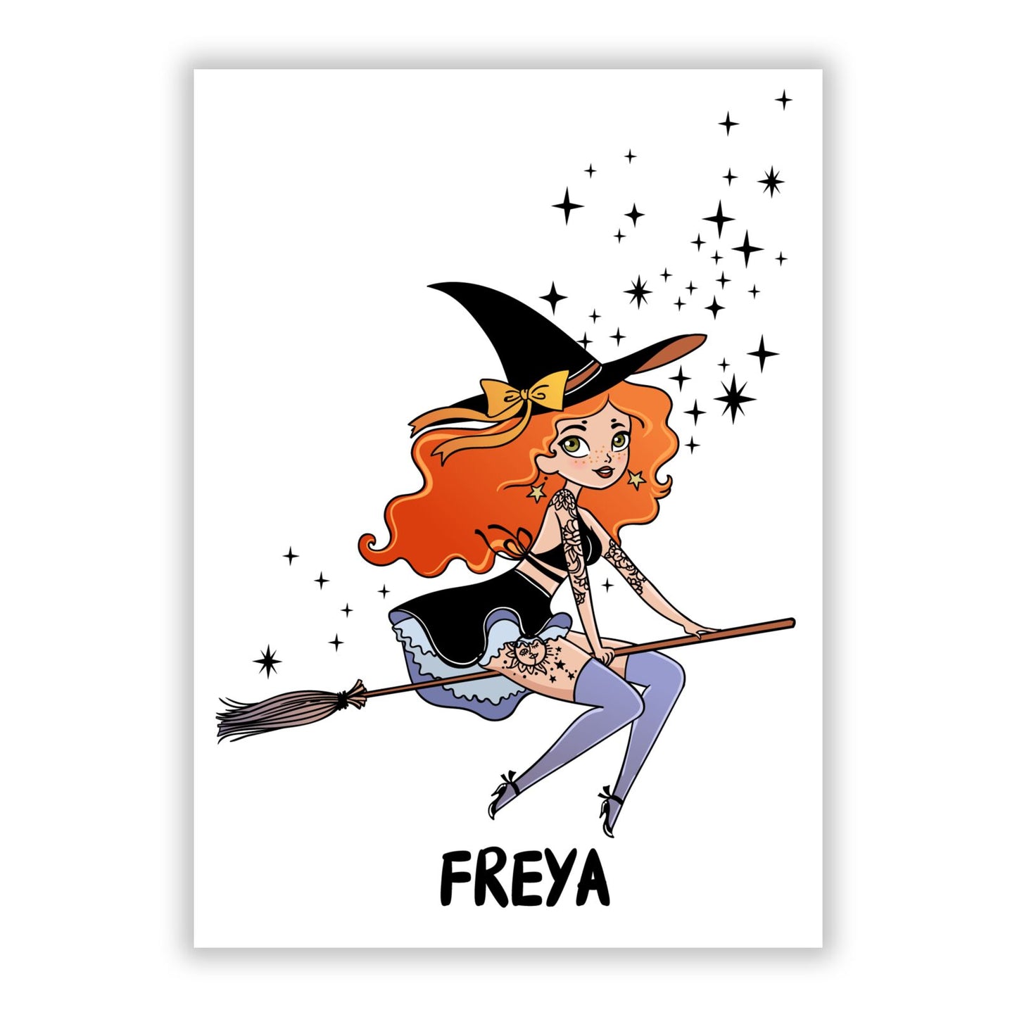 Orange Haired Personalised Witch A5 Flat Greetings Card
