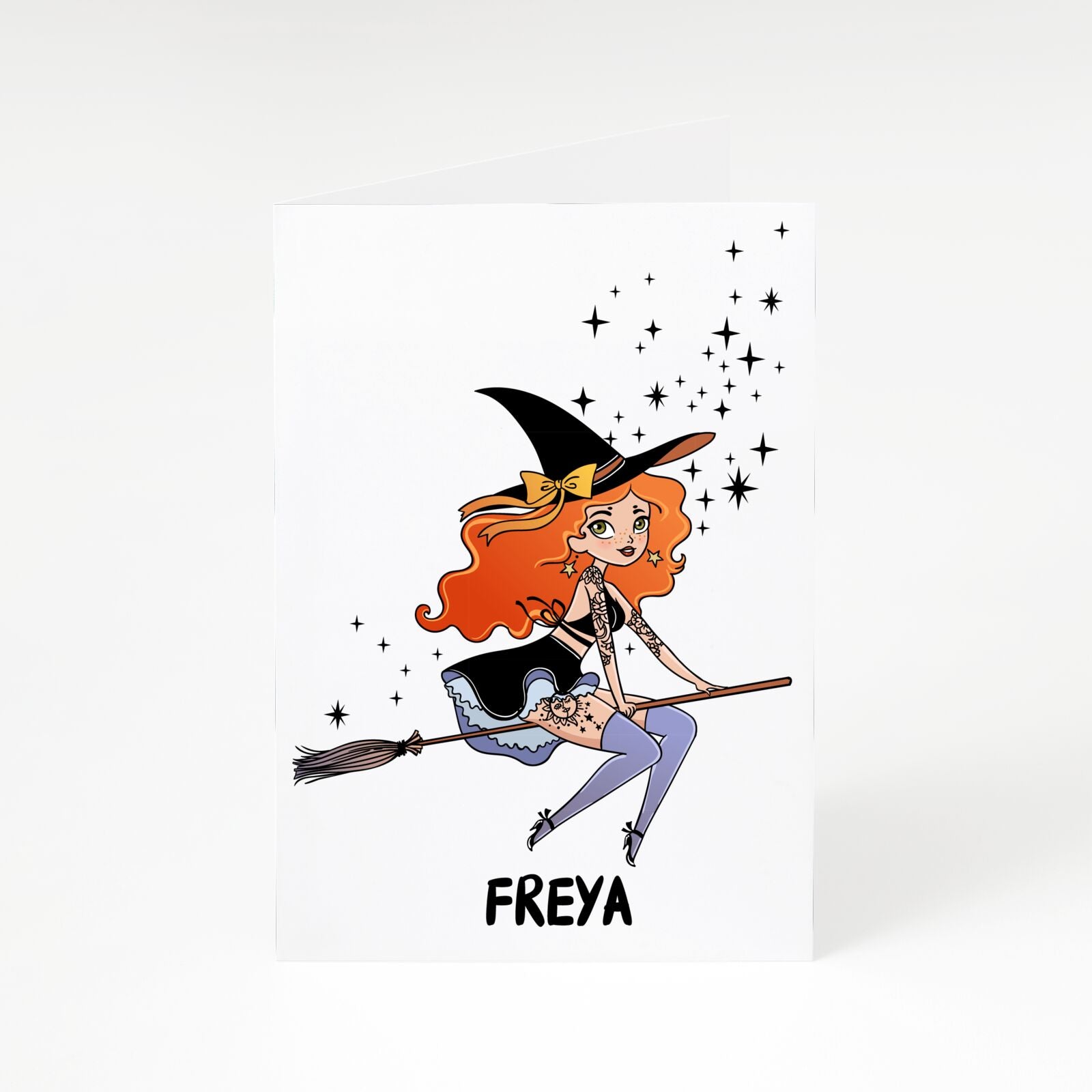 Orange Haired Personalised Witch A5 Greetings Card