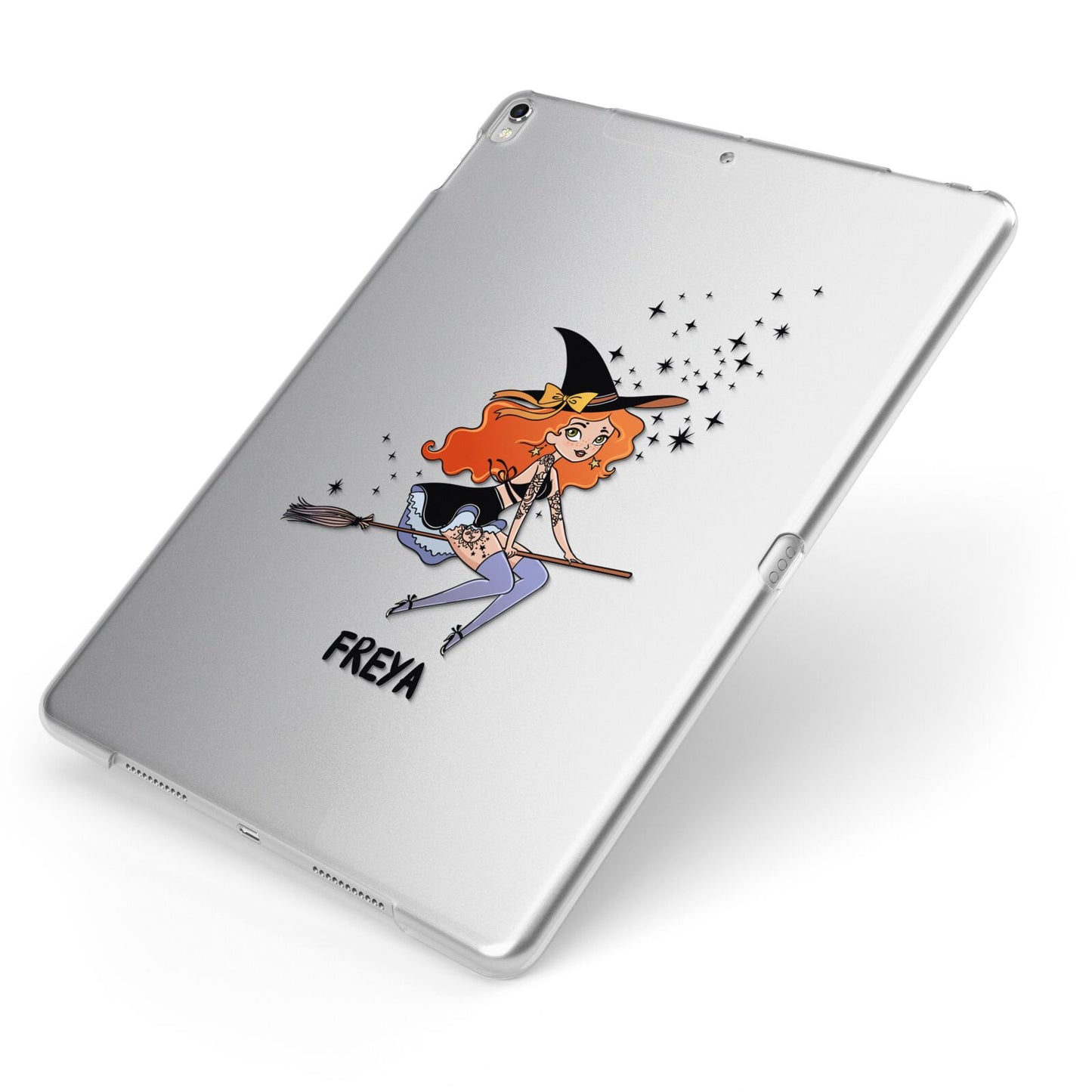 Orange Haired Personalised Witch Apple iPad Case on Silver iPad Side View
