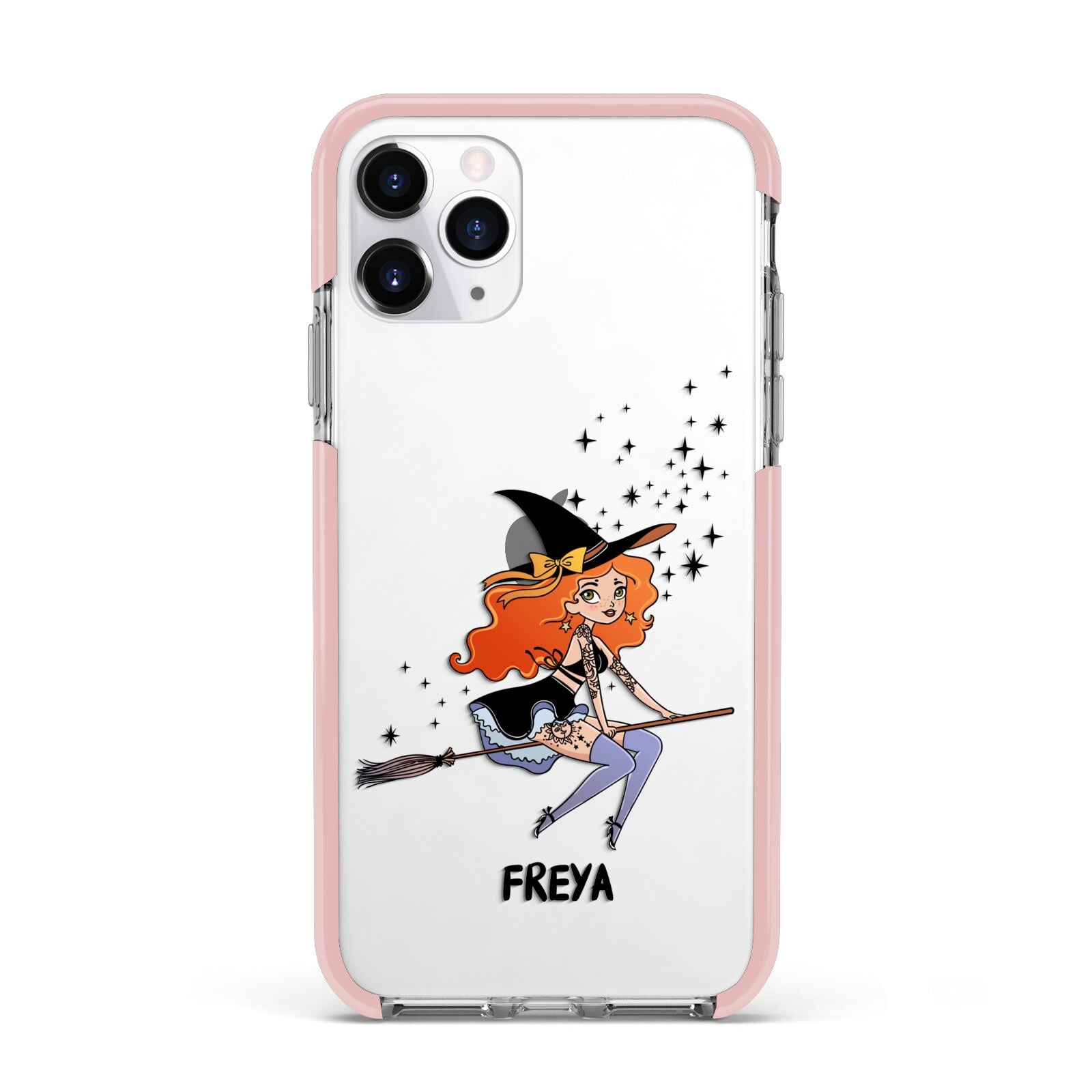 Orange Haired Personalised Witch Apple iPhone 11 Pro in Silver with Pink Impact Case