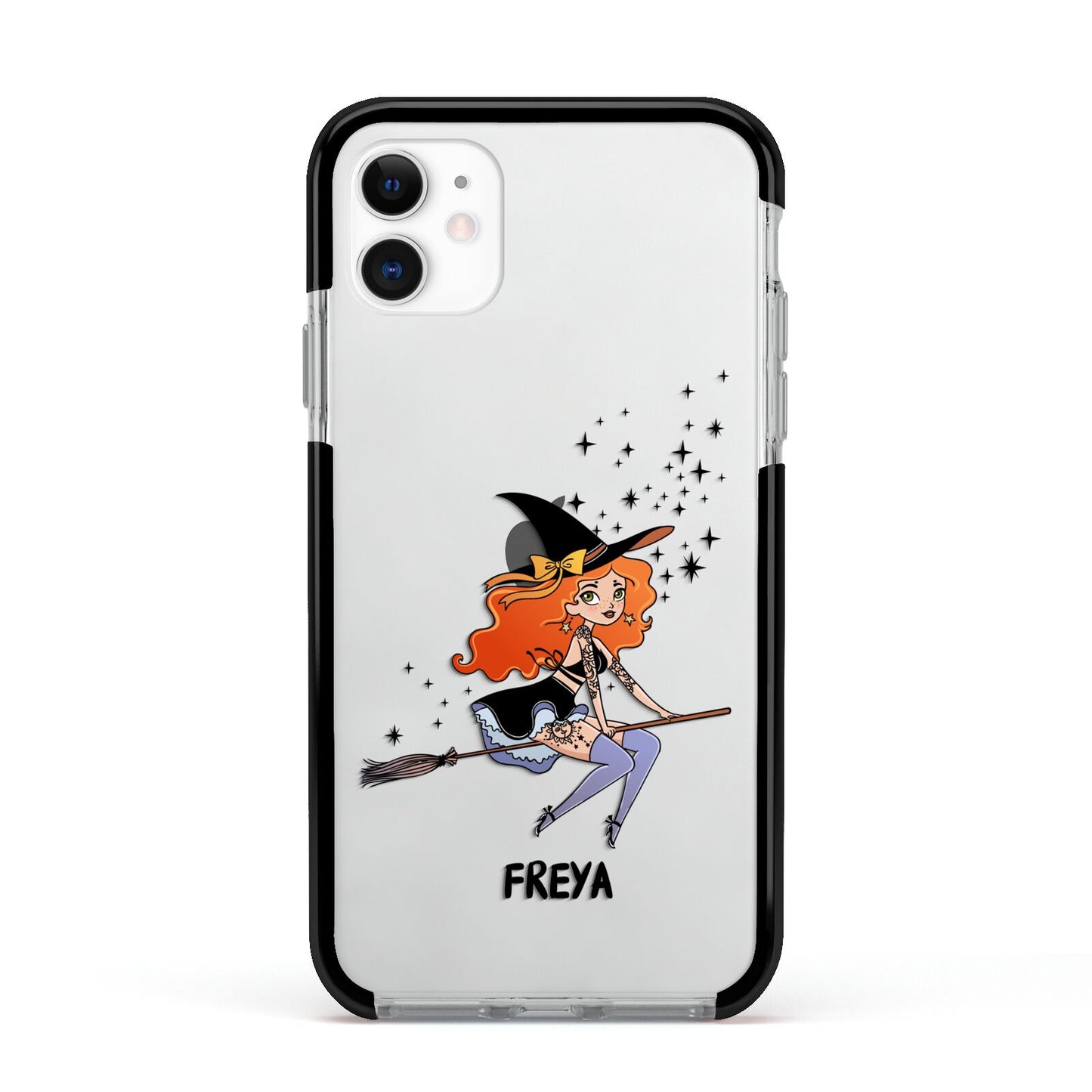 Orange Haired Personalised Witch Apple iPhone 11 in White with Black Impact Case