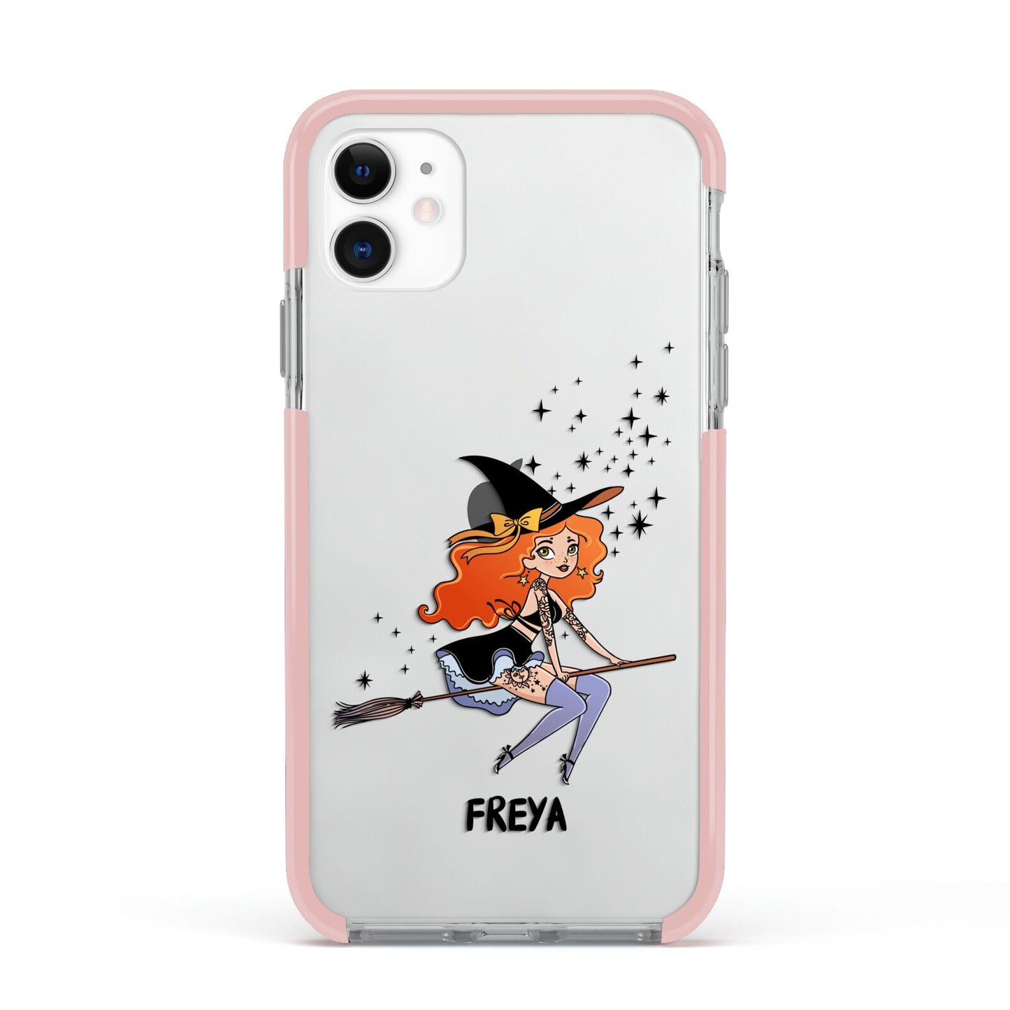 Orange Haired Personalised Witch Apple iPhone 11 in White with Pink Impact Case