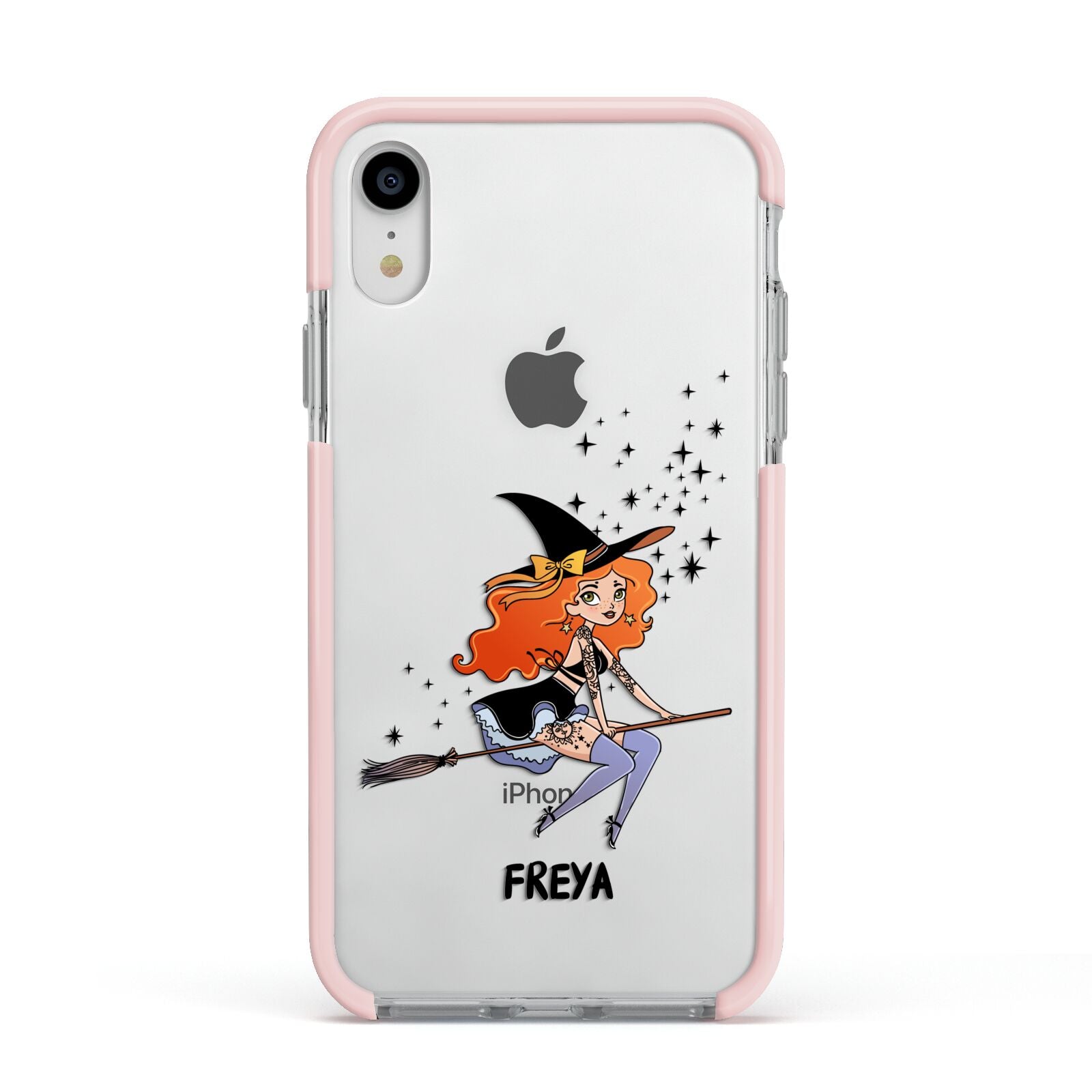 Orange Haired Personalised Witch Apple iPhone XR Impact Case Pink Edge on Silver Phone