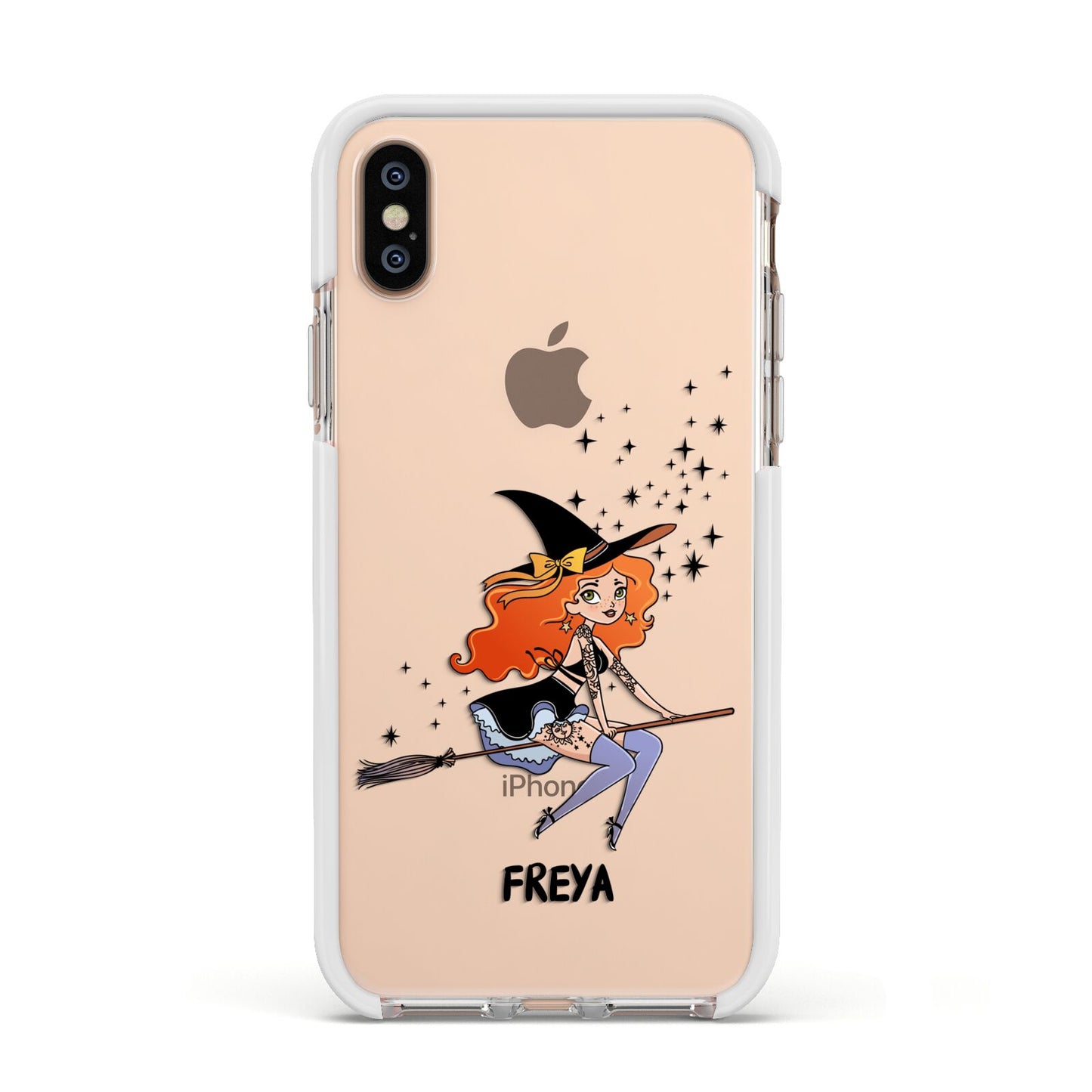 Orange Haired Personalised Witch Apple iPhone Xs Impact Case White Edge on Gold Phone
