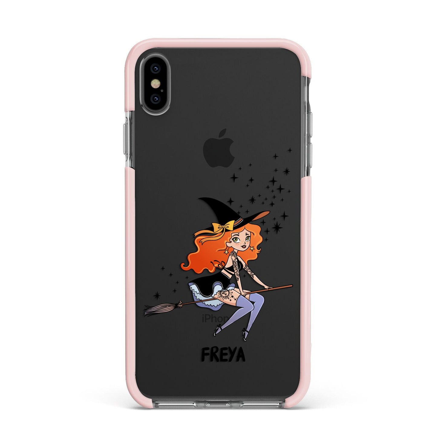 Orange Haired Personalised Witch Apple iPhone Xs Max Impact Case Pink Edge on Black Phone
