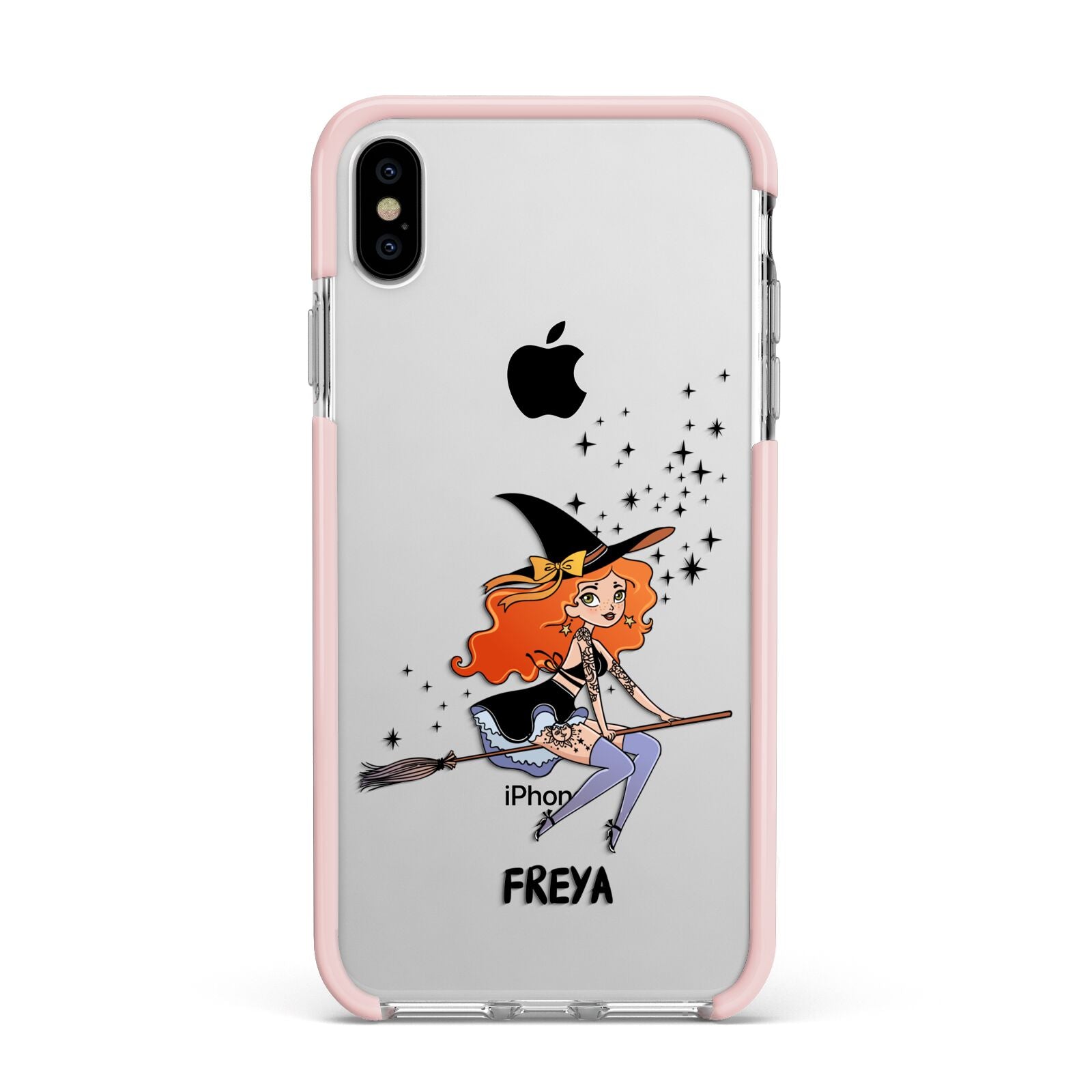 Orange Haired Personalised Witch Apple iPhone Xs Max Impact Case Pink Edge on Silver Phone