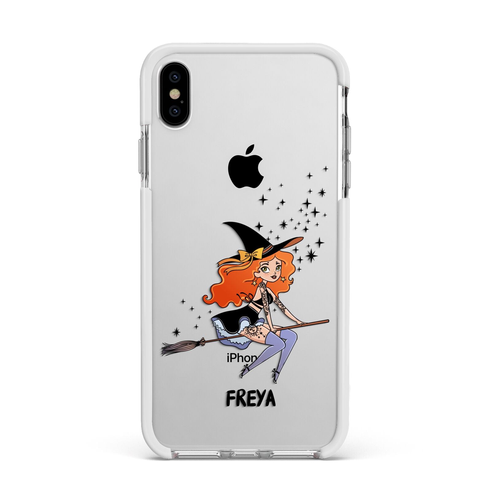 Orange Haired Personalised Witch Apple iPhone Xs Max Impact Case White Edge on Silver Phone