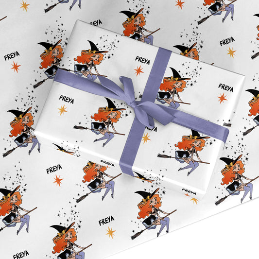 Orange Haired Personalised Witch Custom Wrapping Paper
