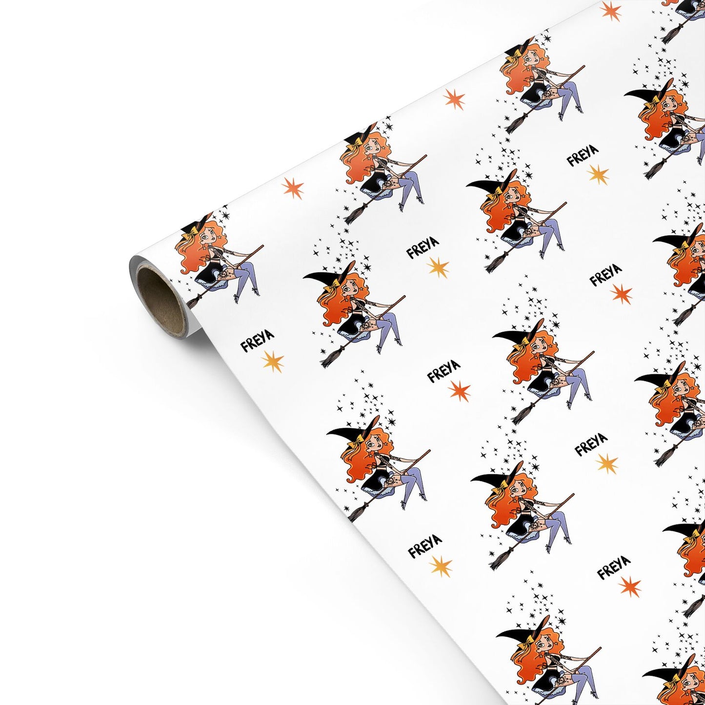 Orange Haired Personalised Witch Personalised Gift Wrap