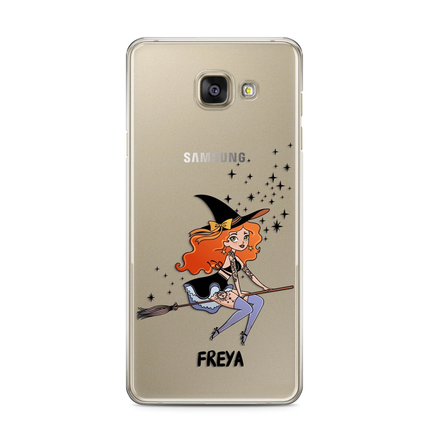 Orange Haired Personalised Witch Samsung Galaxy A3 2016 Case on gold phone