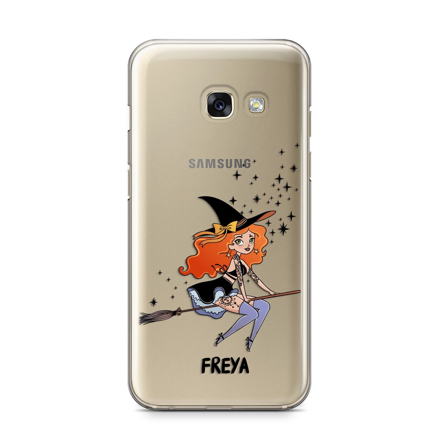 Orange Haired Personalised Witch Samsung Galaxy A3 2017 Case on gold phone