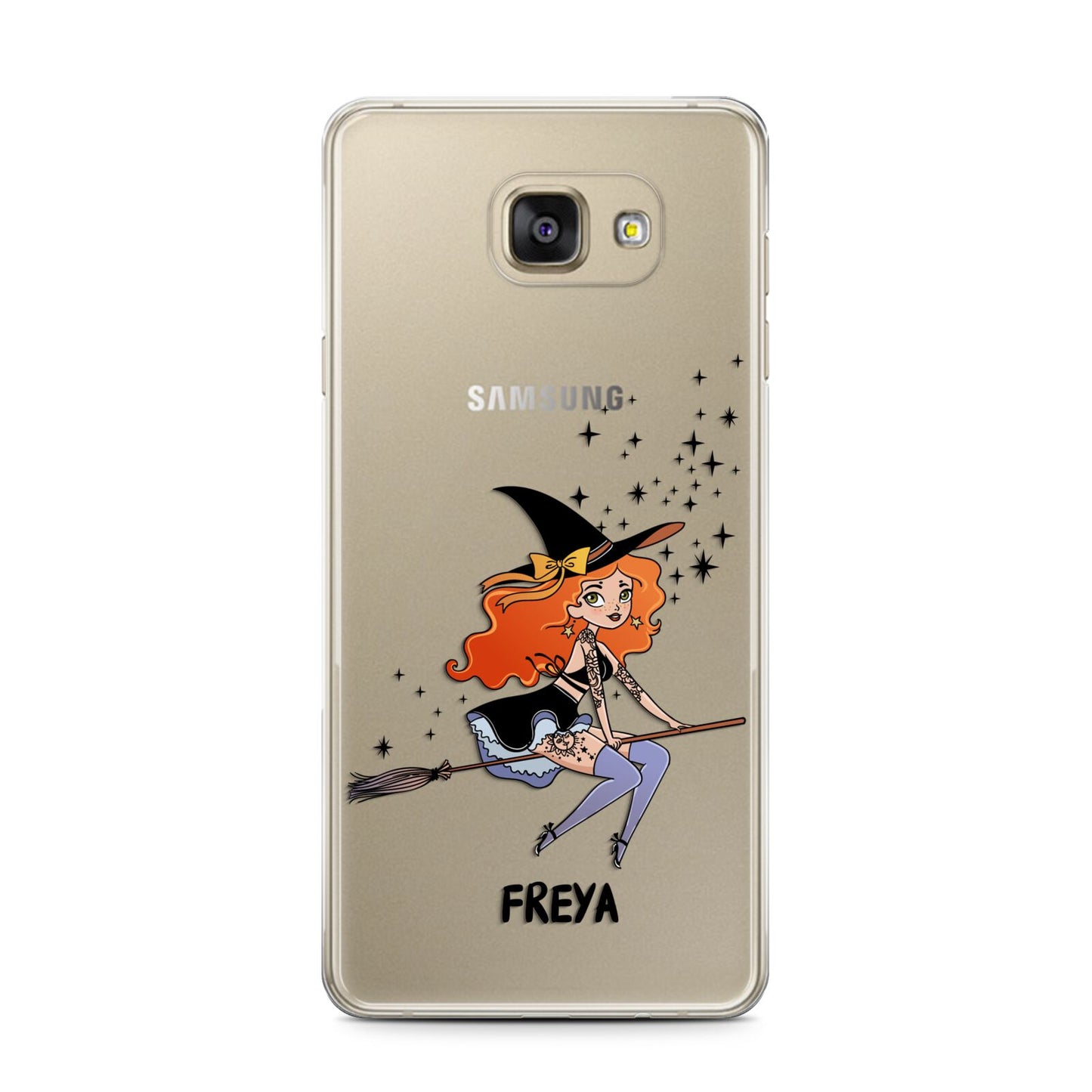 Orange Haired Personalised Witch Samsung Galaxy A7 2016 Case on gold phone