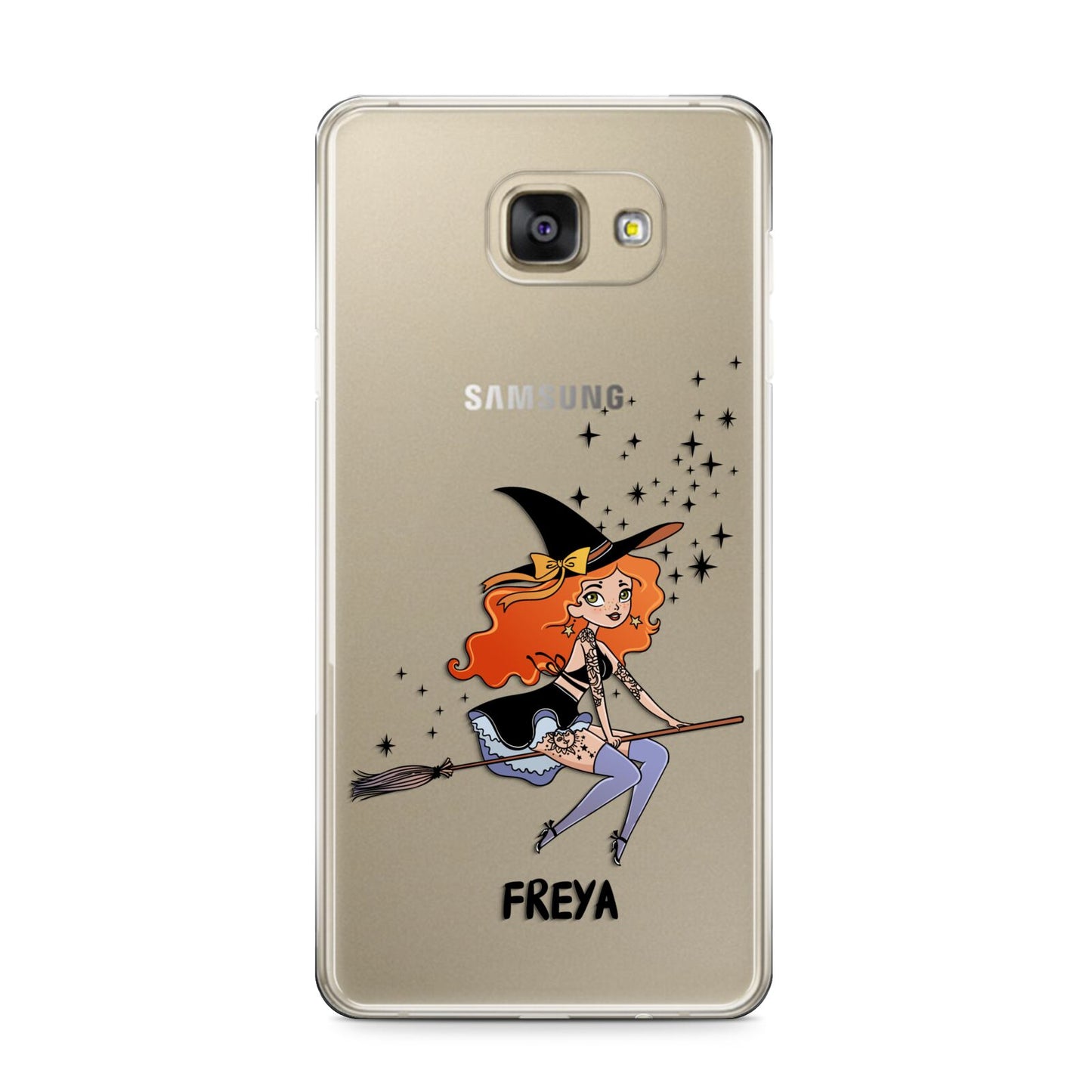 Orange Haired Personalised Witch Samsung Galaxy A9 2016 Case on gold phone
