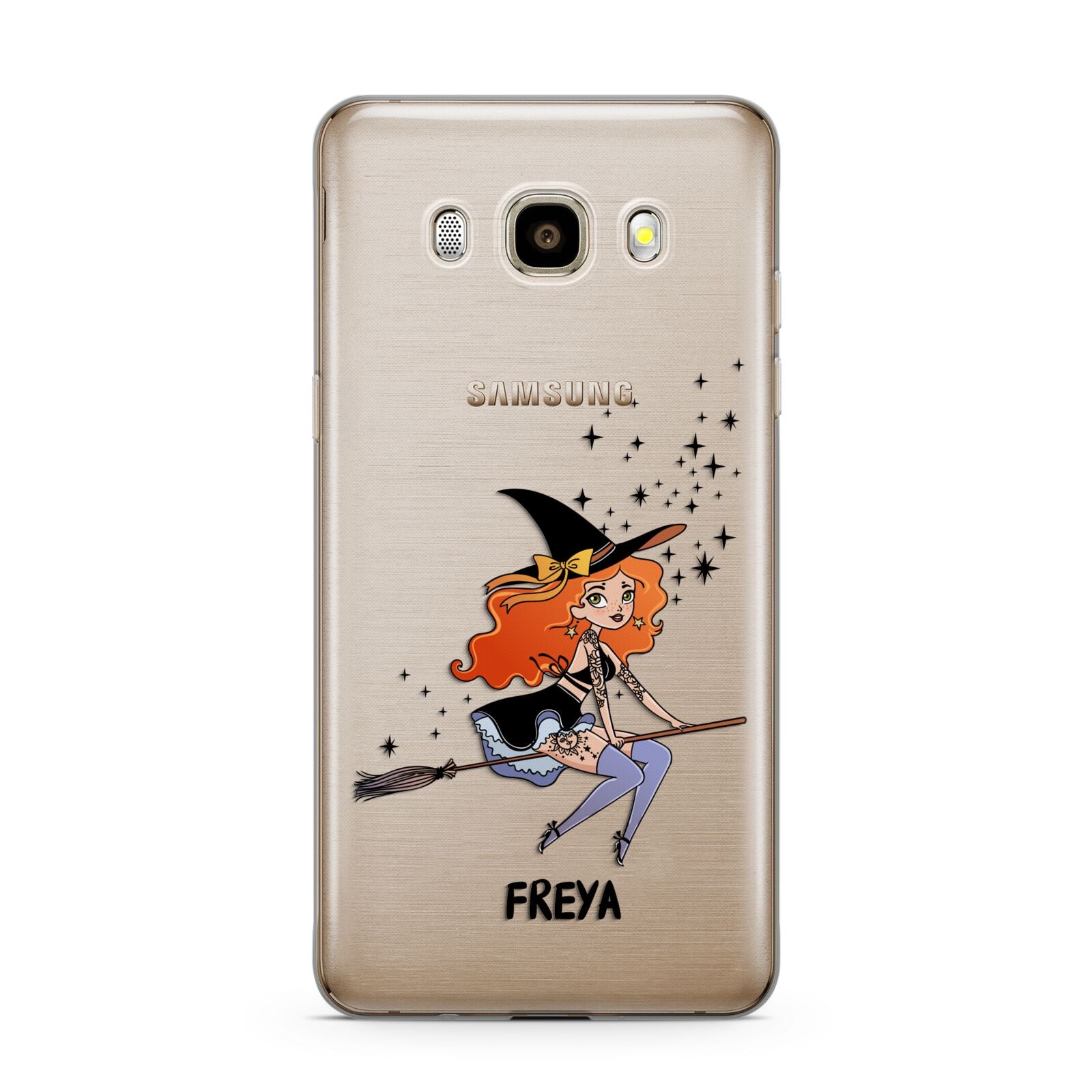 Orange Haired Personalised Witch Samsung Galaxy J7 2016 Case on gold phone