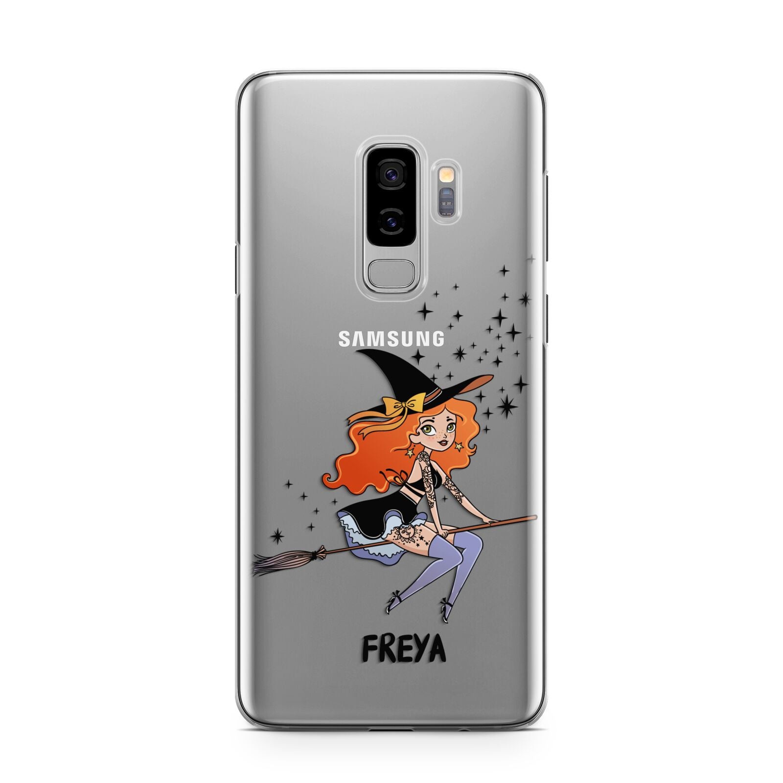 Orange Haired Personalised Witch Samsung Galaxy S9 Plus Case on Silver phone