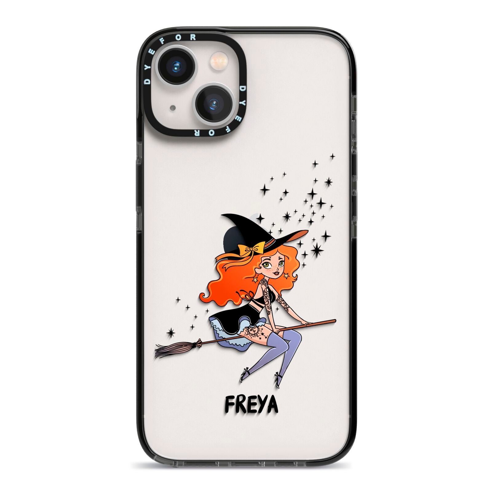 Orange Haired Personalised Witch iPhone 13 Black Impact Case on Silver phone