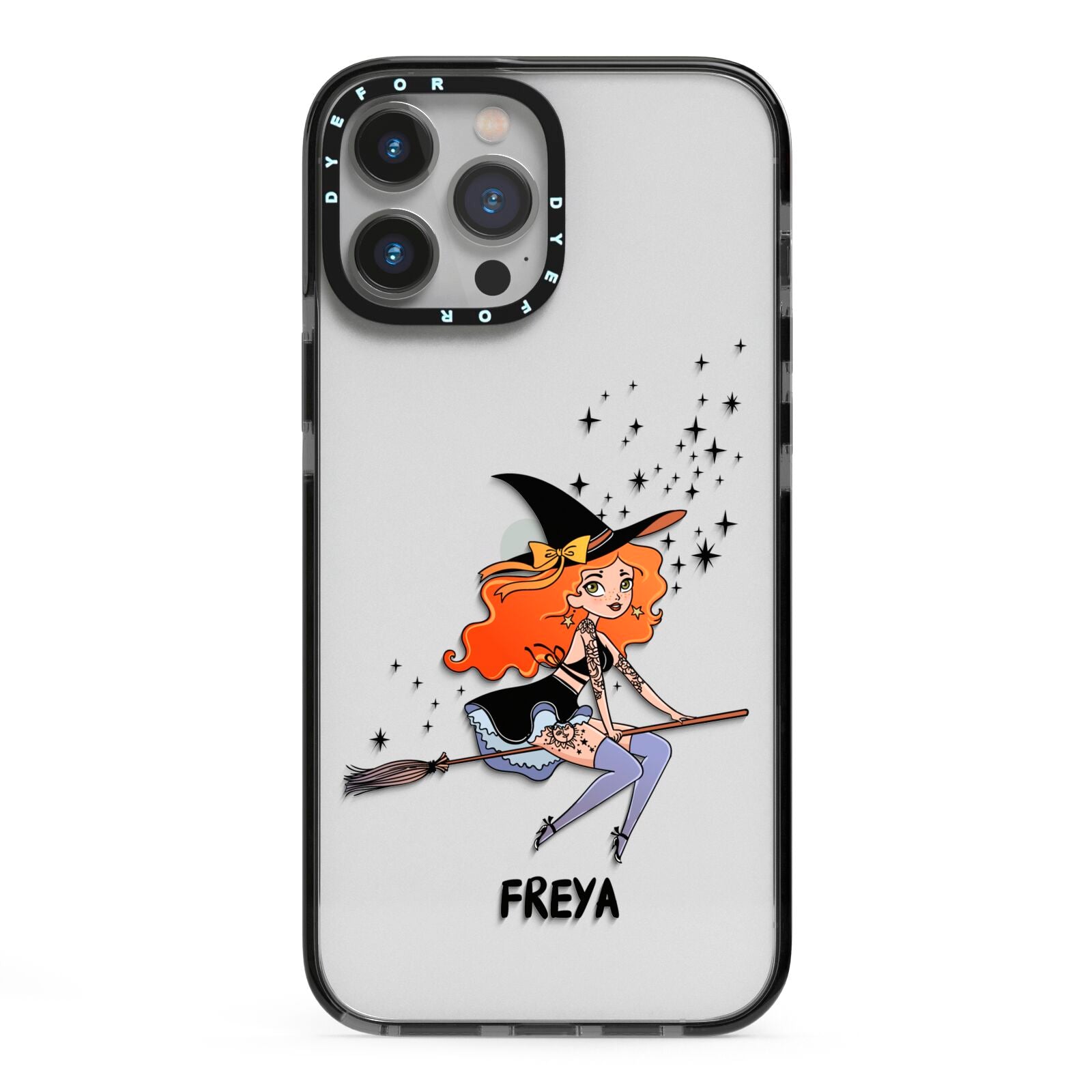 Orange Haired Personalised Witch iPhone 13 Pro Max Black Impact Case on Silver phone