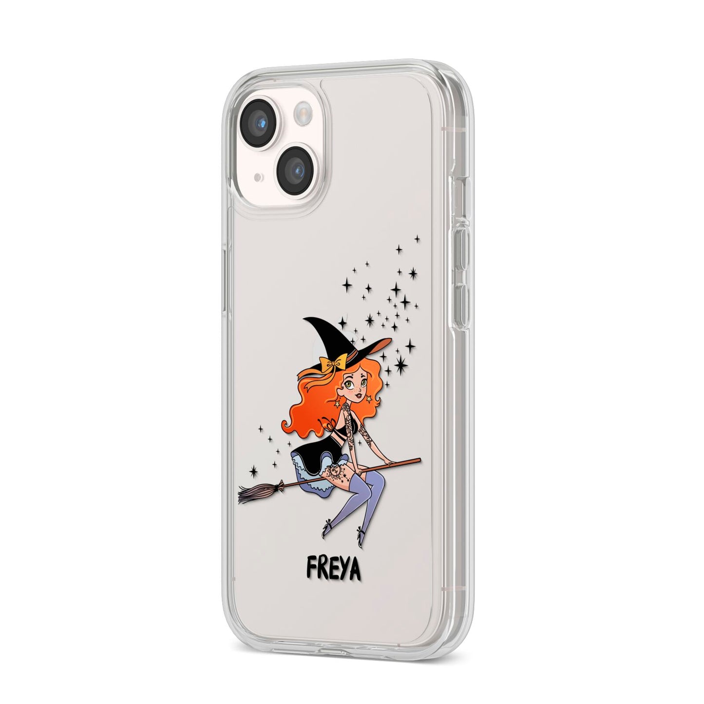 Orange Haired Personalised Witch iPhone 14 Clear Tough Case Starlight Angled Image