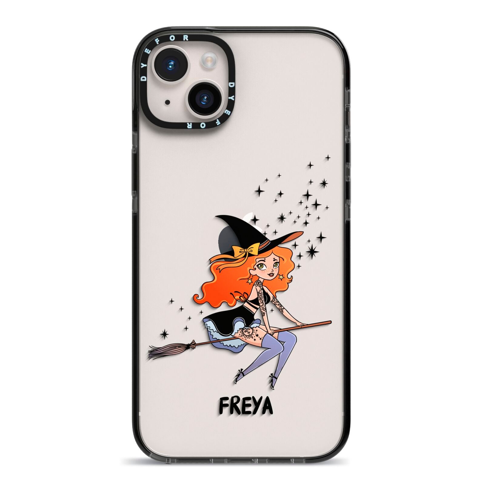 Orange Haired Personalised Witch iPhone 14 Plus Black Impact Case on Silver phone