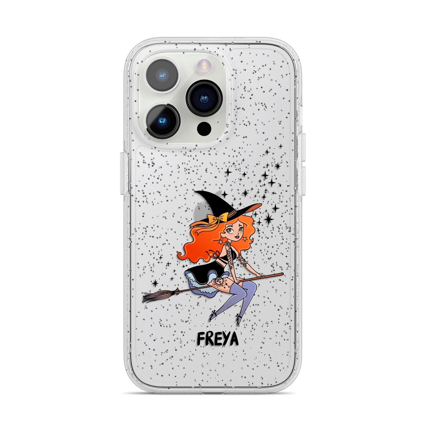 Orange Haired Personalised Witch iPhone 14 Pro Glitter Tough Case Silver