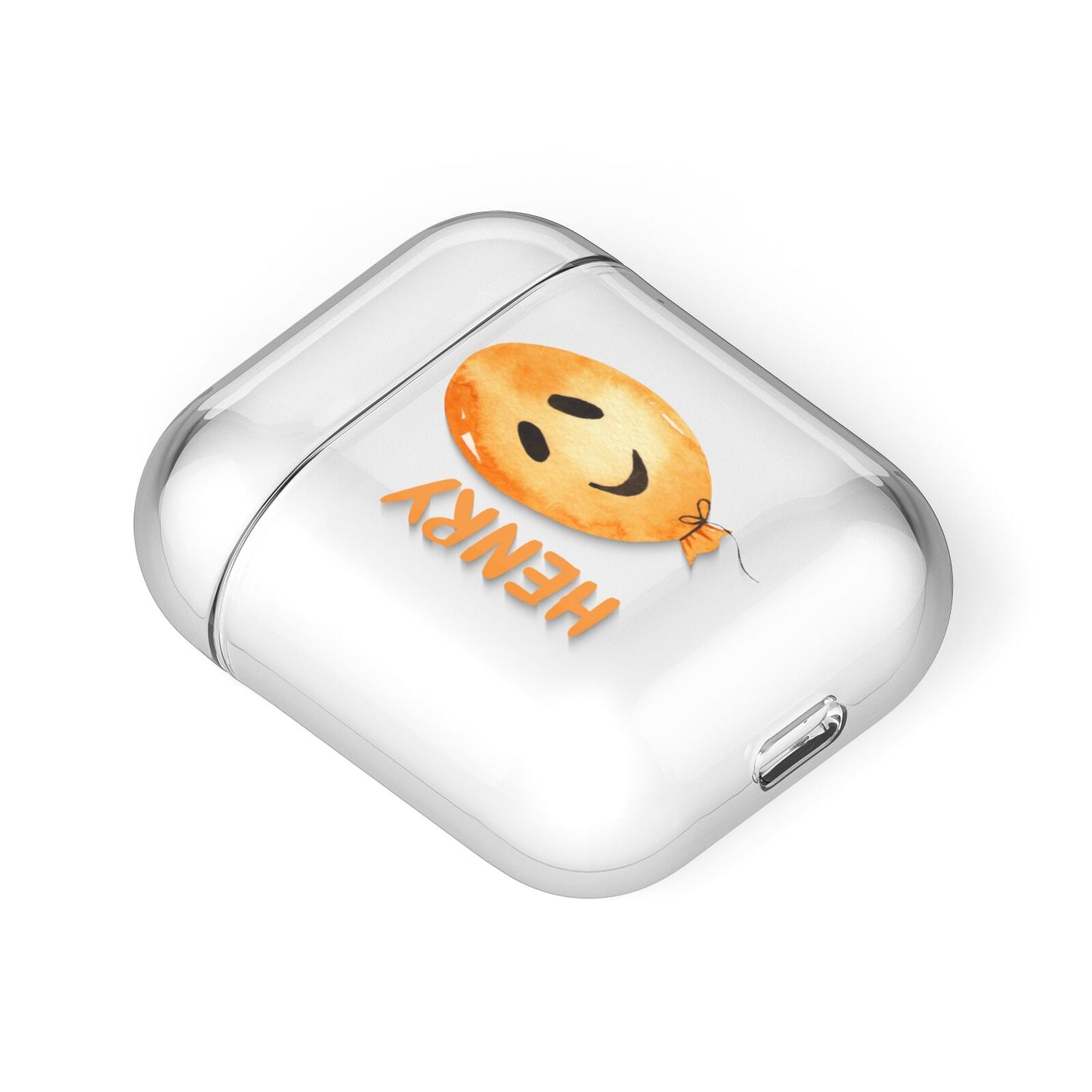 Orange Halloween Balloon Face AirPods Case Laid Flat