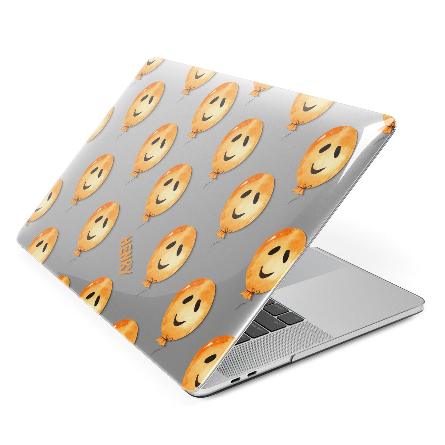 Orange Halloween Balloon Face Apple MacBook Case Side View