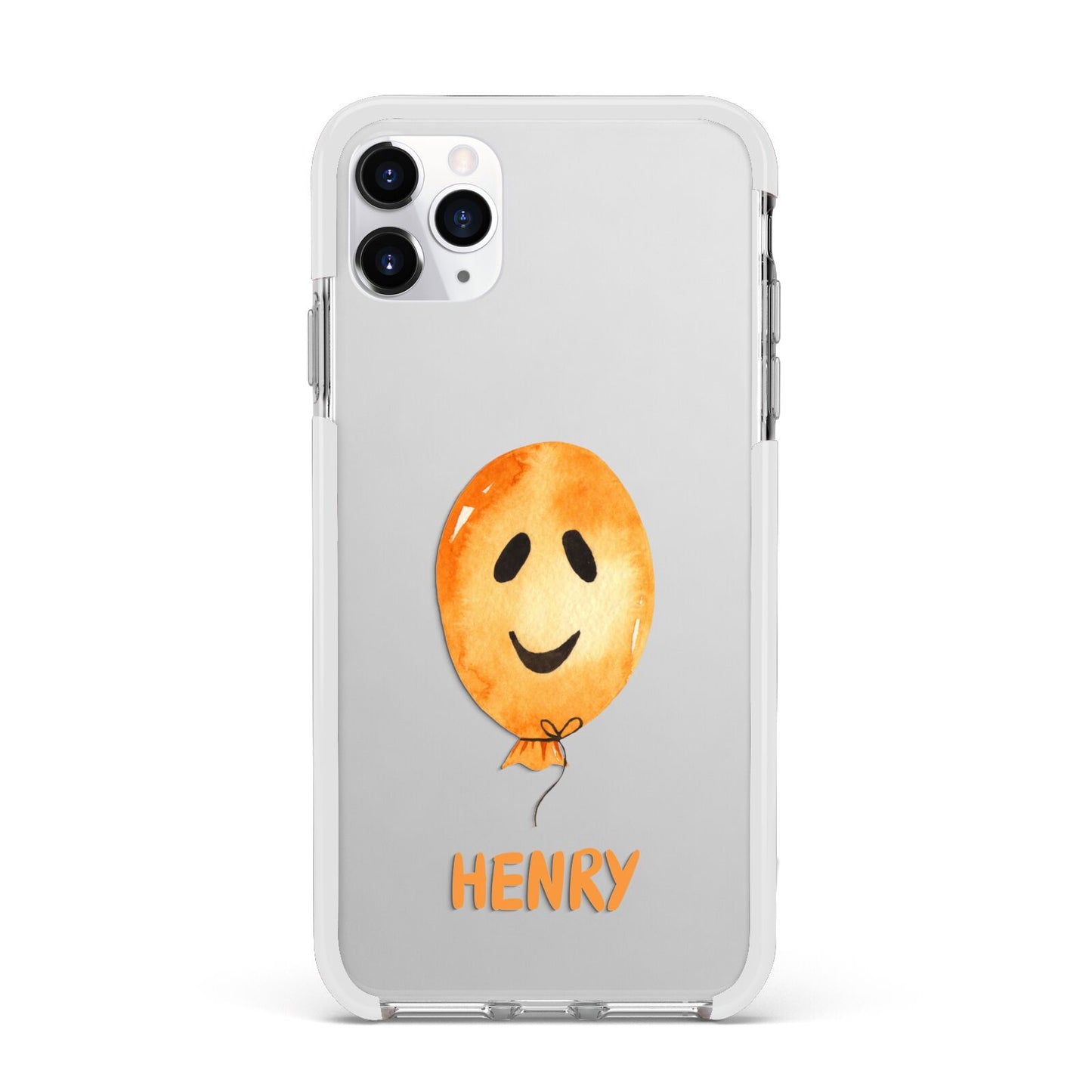Orange Halloween Balloon Face Apple iPhone 11 Pro Max in Silver with White Impact Case