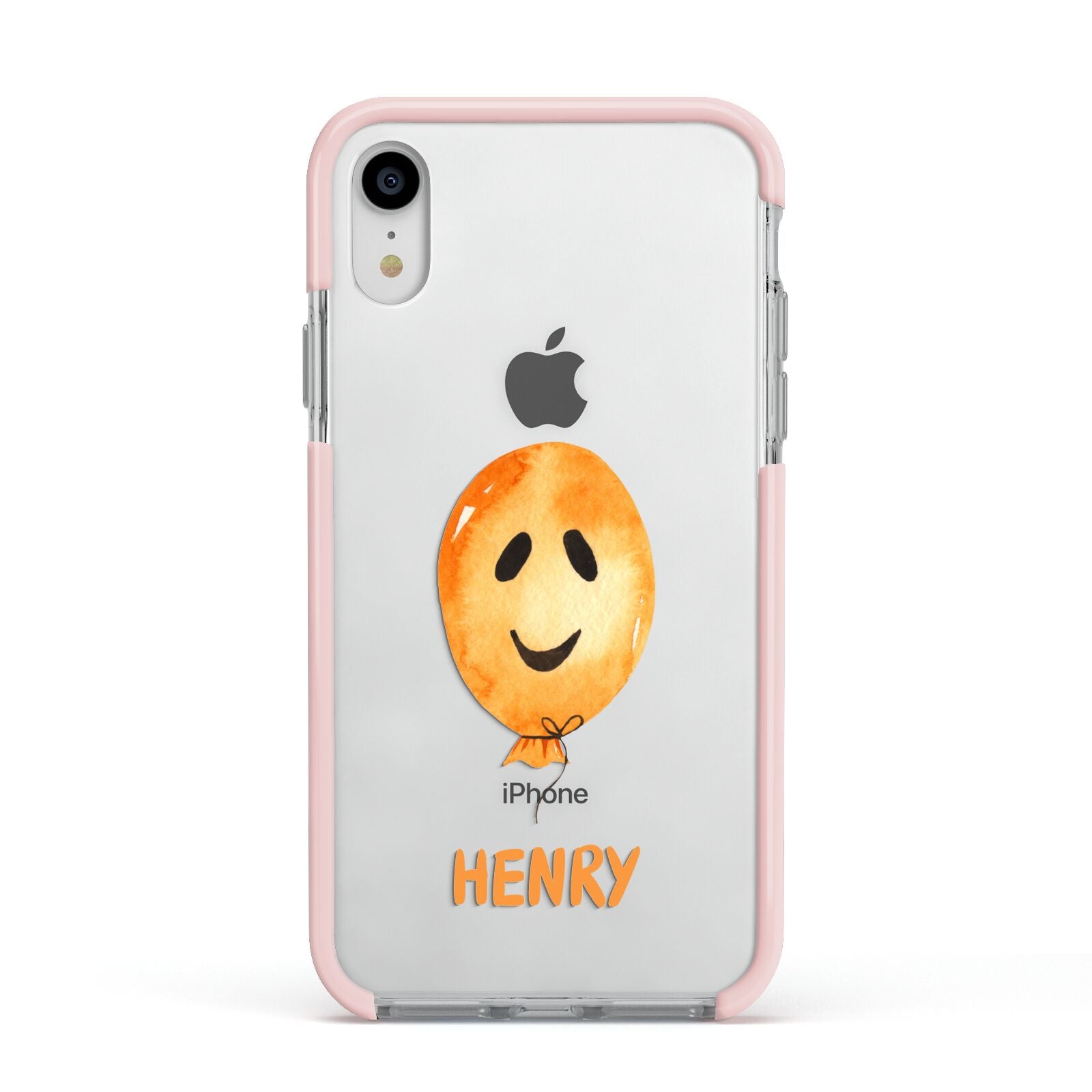 Orange Halloween Balloon Face Apple iPhone XR Impact Case Pink Edge on Silver Phone