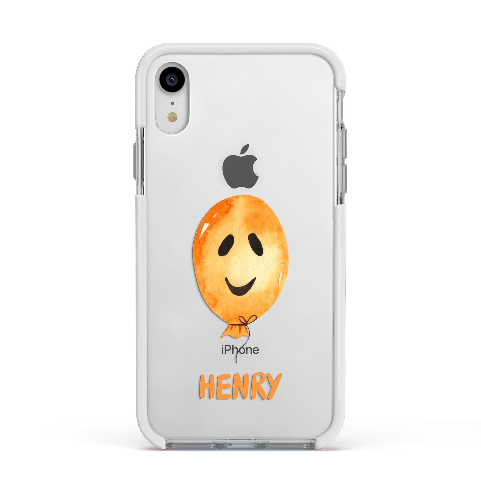 Orange Halloween Balloon Face Apple iPhone XR Impact Case White Edge on Silver Phone