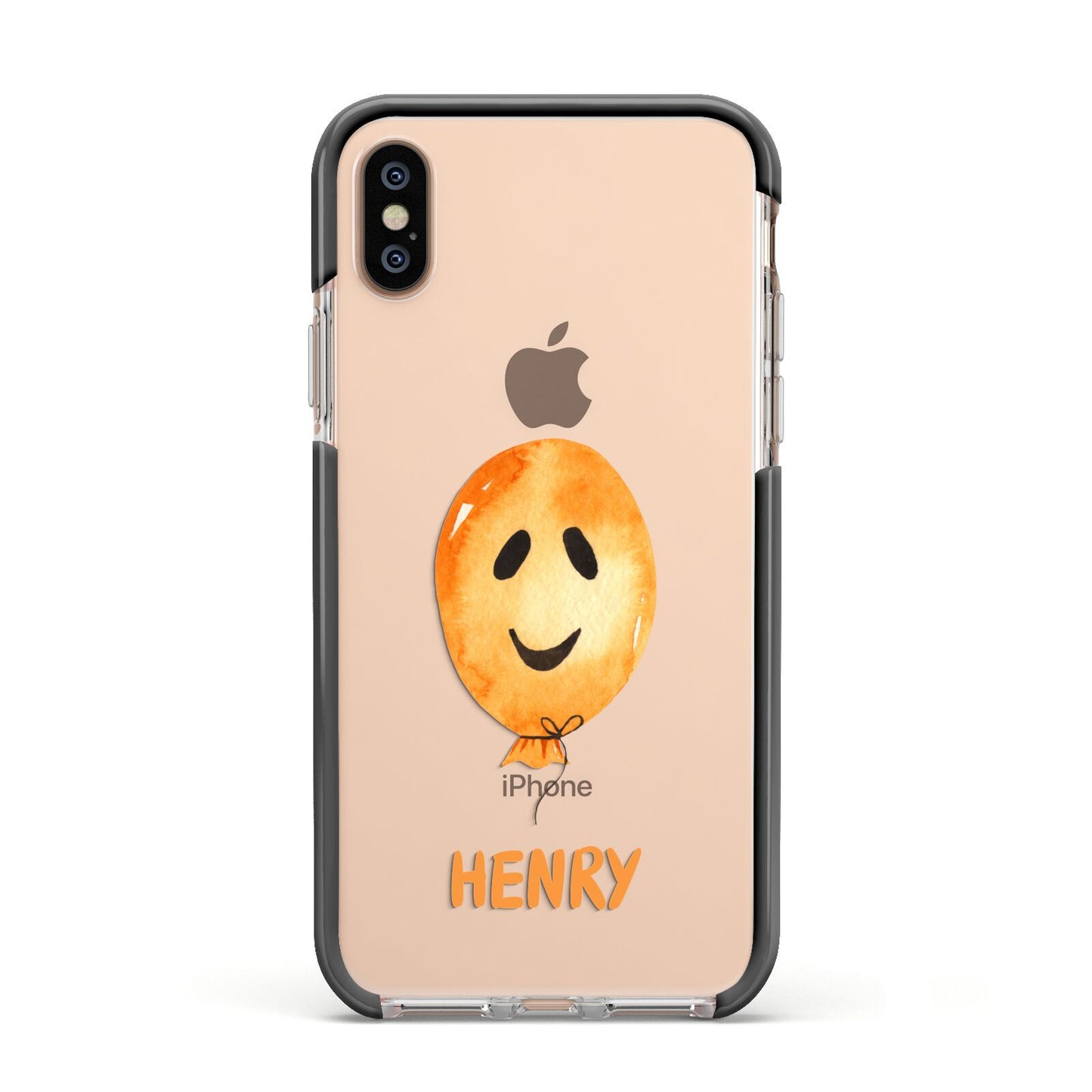 Orange Halloween Balloon Face Apple iPhone Xs Impact Case Black Edge on Gold Phone