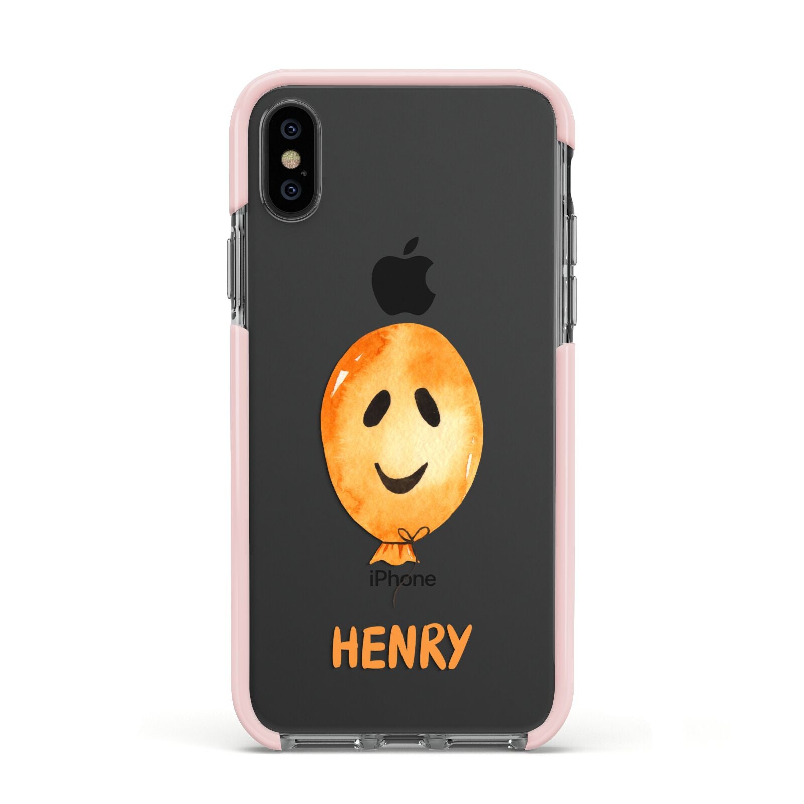 Orange Halloween Balloon Face Apple iPhone Xs Impact Case Pink Edge on Black Phone