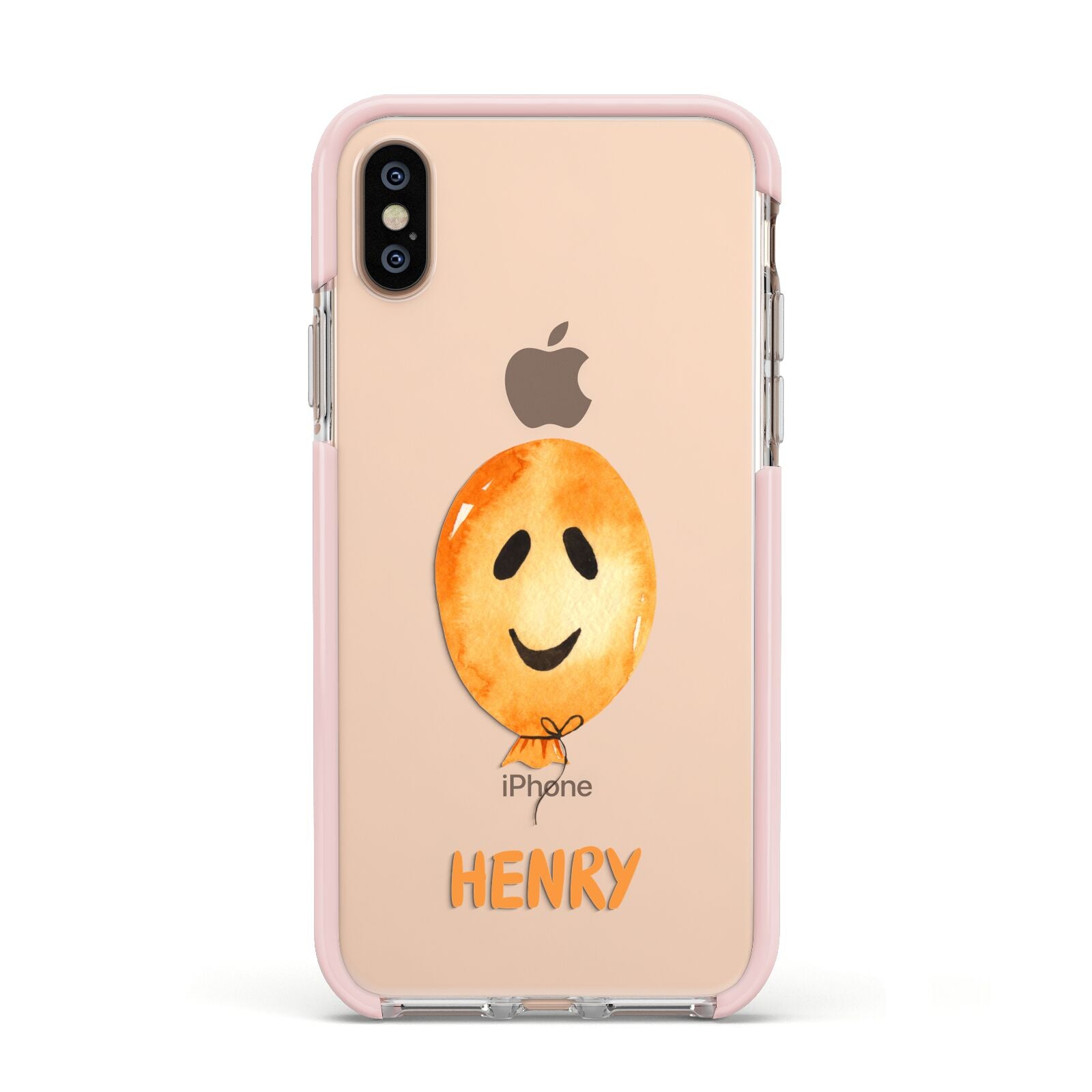 Orange Halloween Balloon Face Apple iPhone Xs Impact Case Pink Edge on Gold Phone