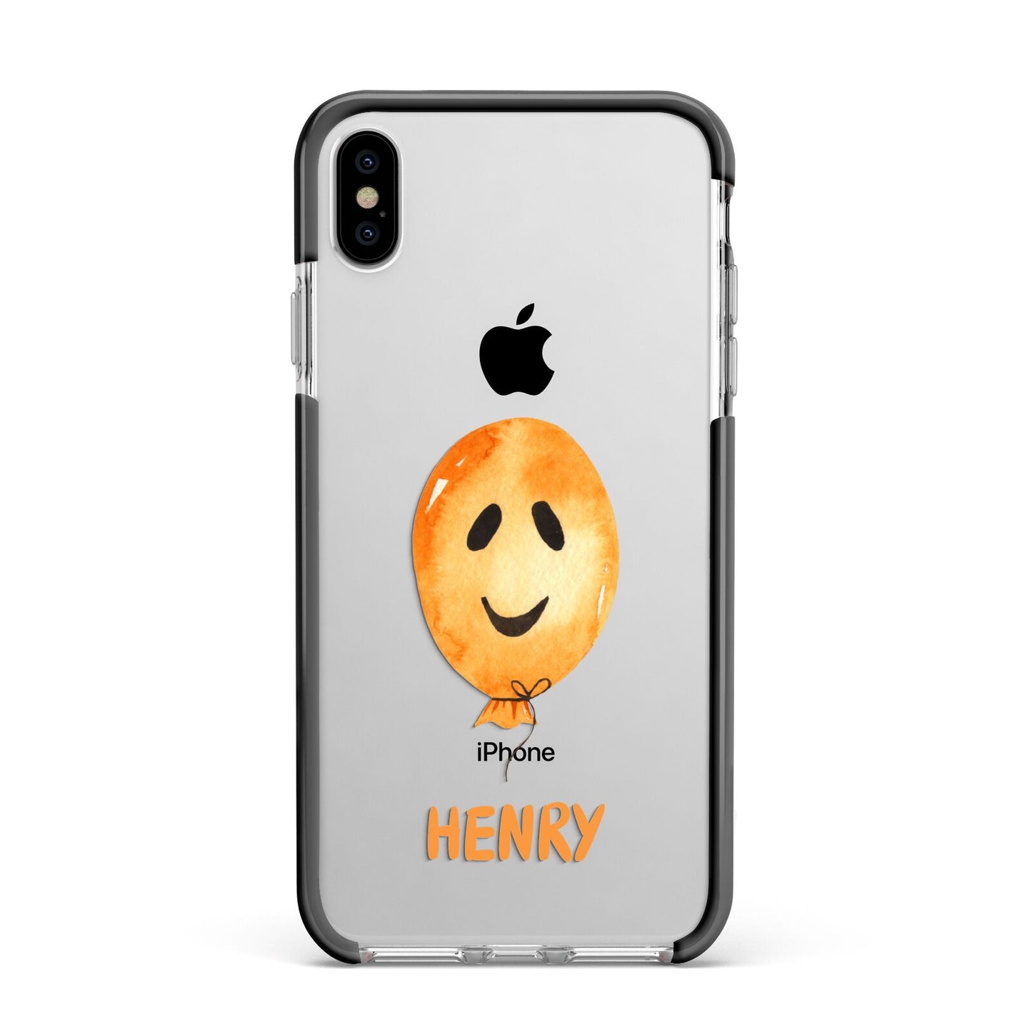 Orange Halloween Balloon Face Apple iPhone Xs Max Impact Case Black Edge on Silver Phone