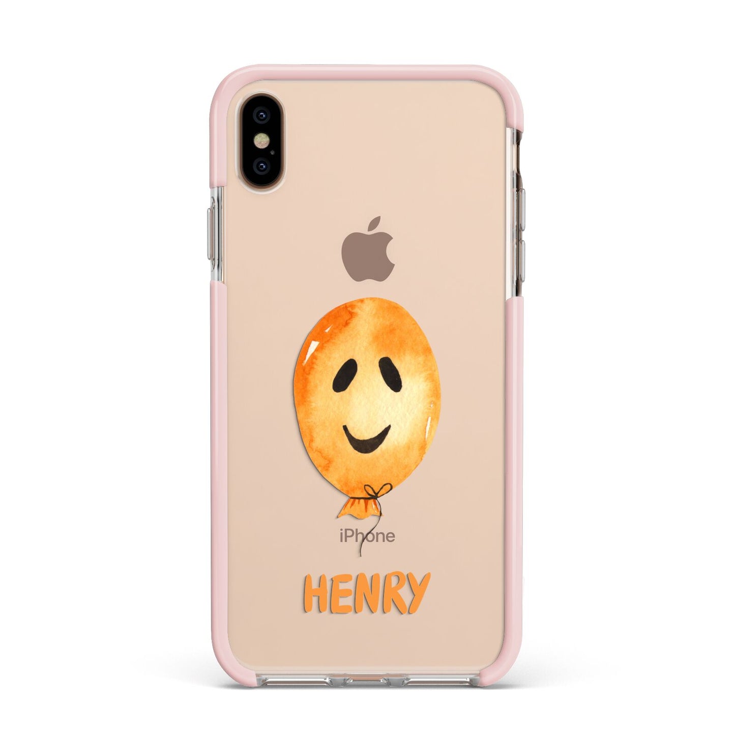 Orange Halloween Balloon Face Apple iPhone Xs Max Impact Case Pink Edge on Gold Phone