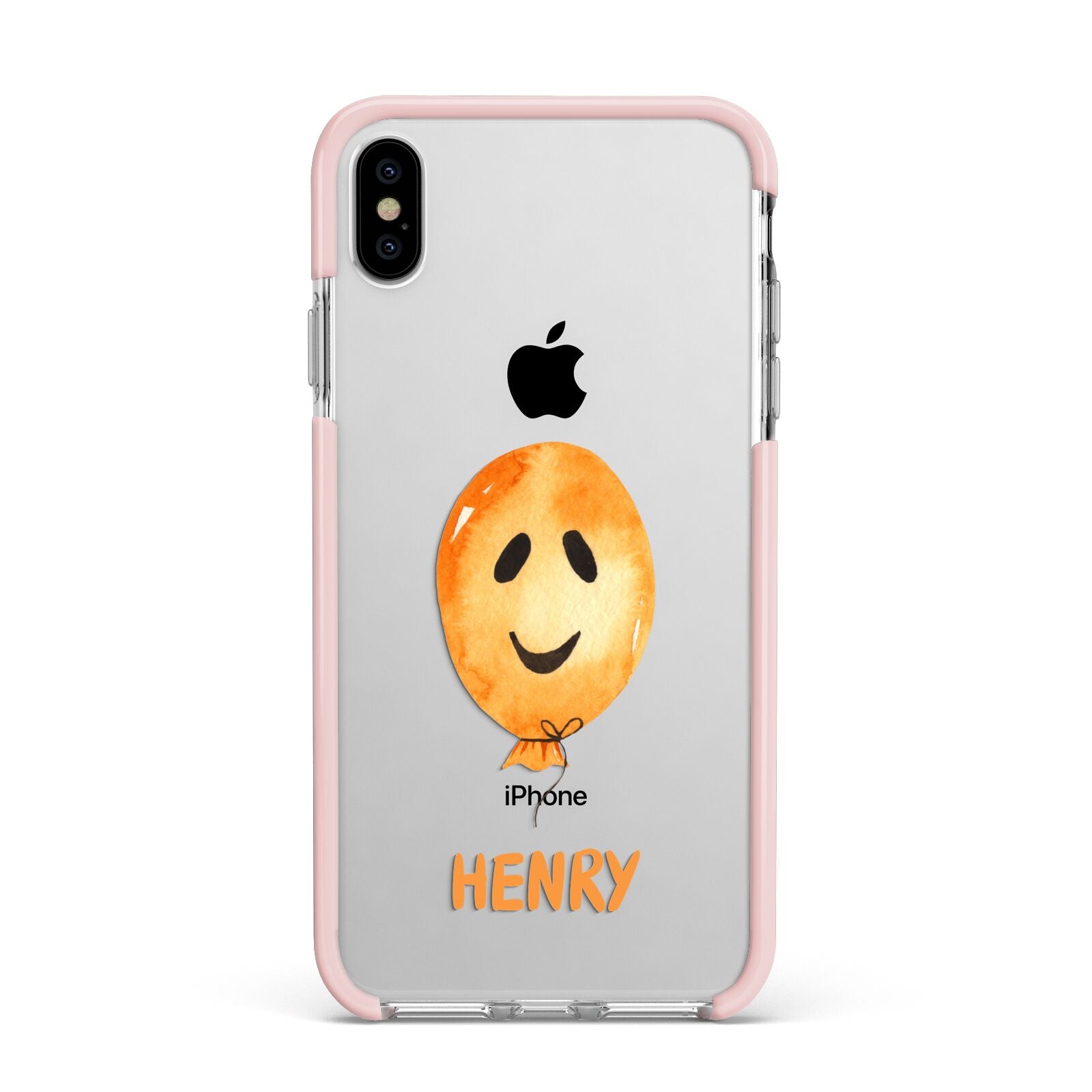 Orange Halloween Balloon Face Apple iPhone Xs Max Impact Case Pink Edge on Silver Phone