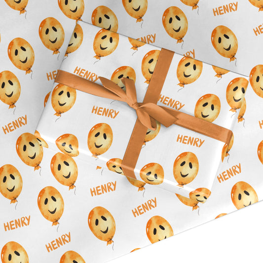 Orange Halloween Balloon Face Custom Wrapping Paper