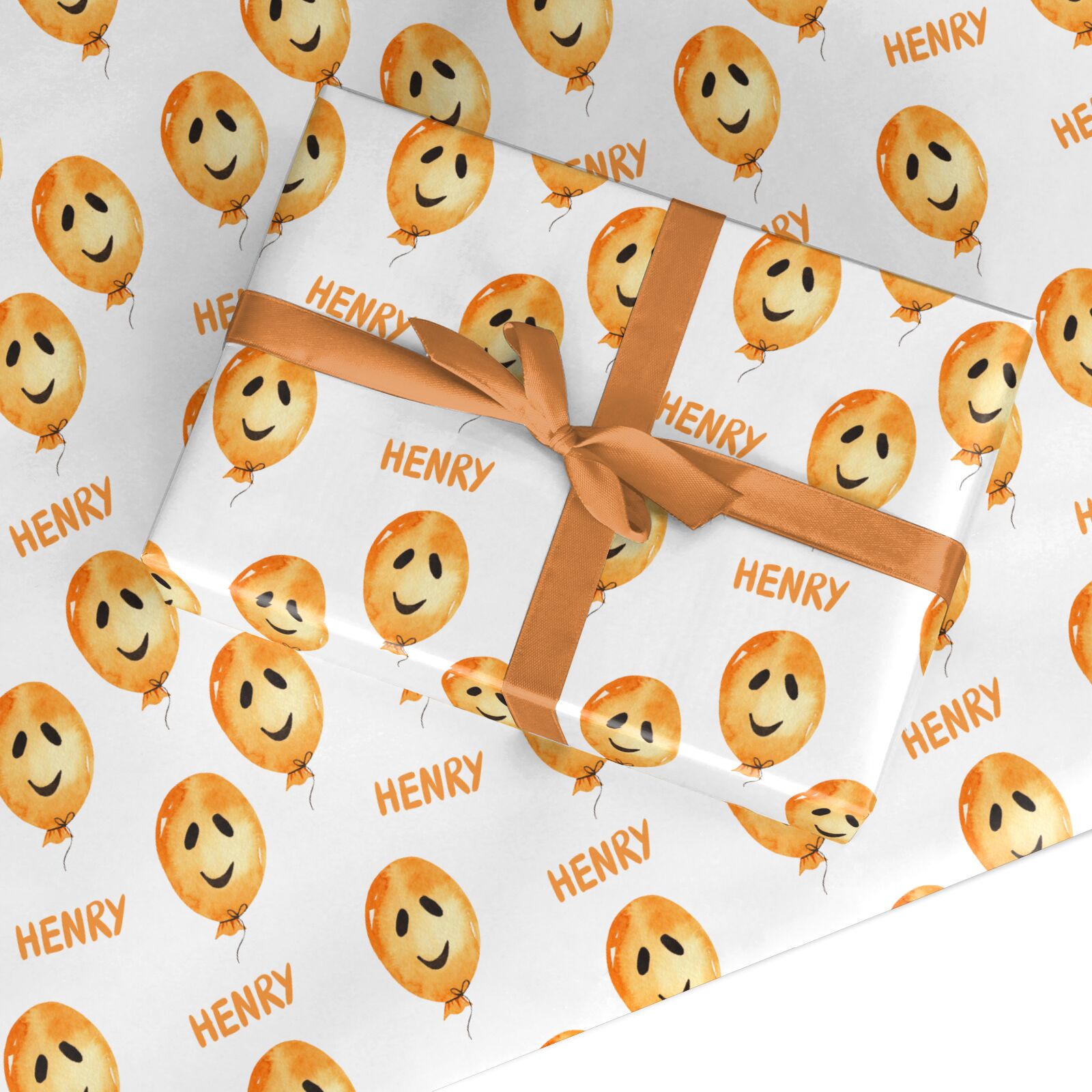 Orange Halloween Balloon Face Custom Wrapping Paper