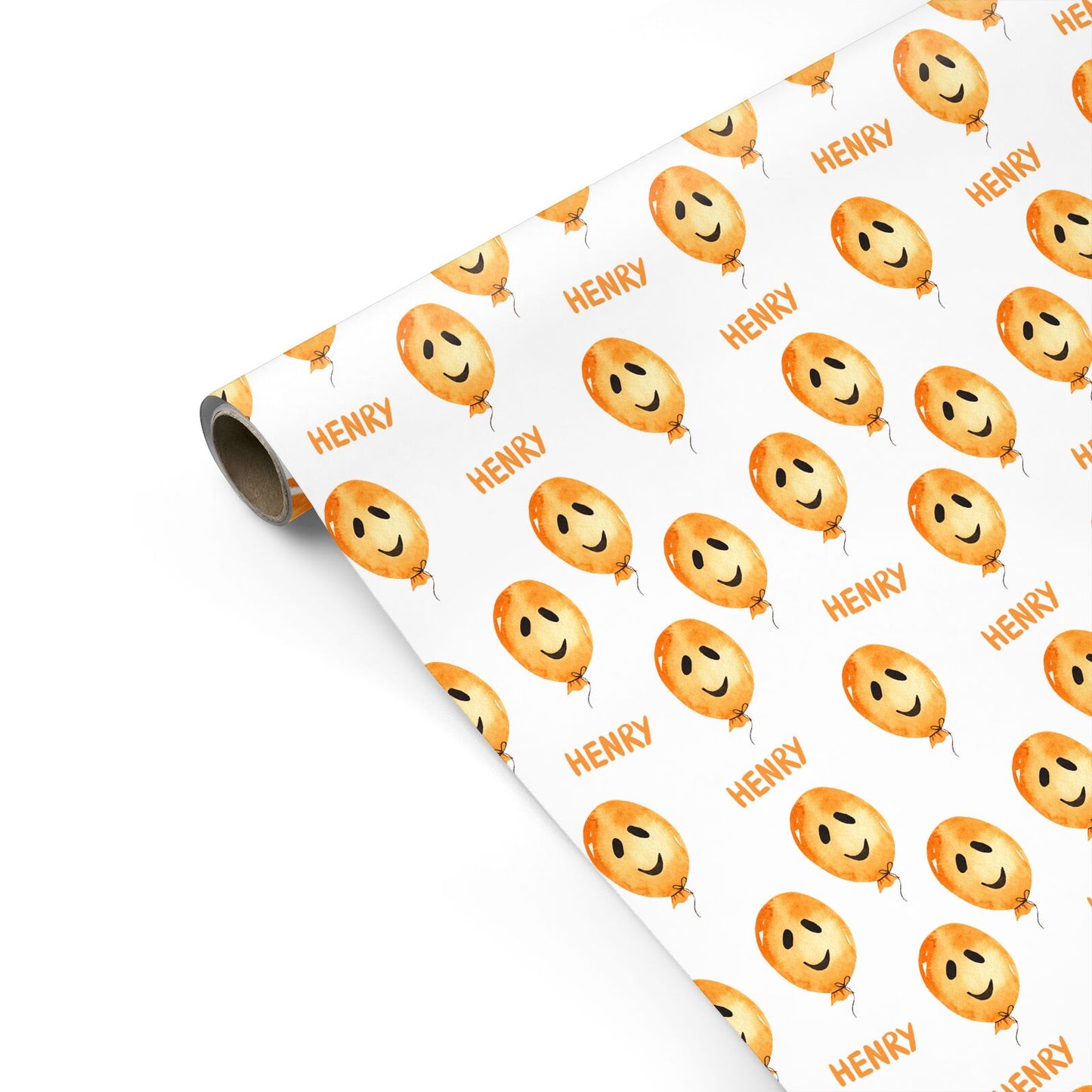 Orange Halloween Balloon Face Personalised Gift Wrap